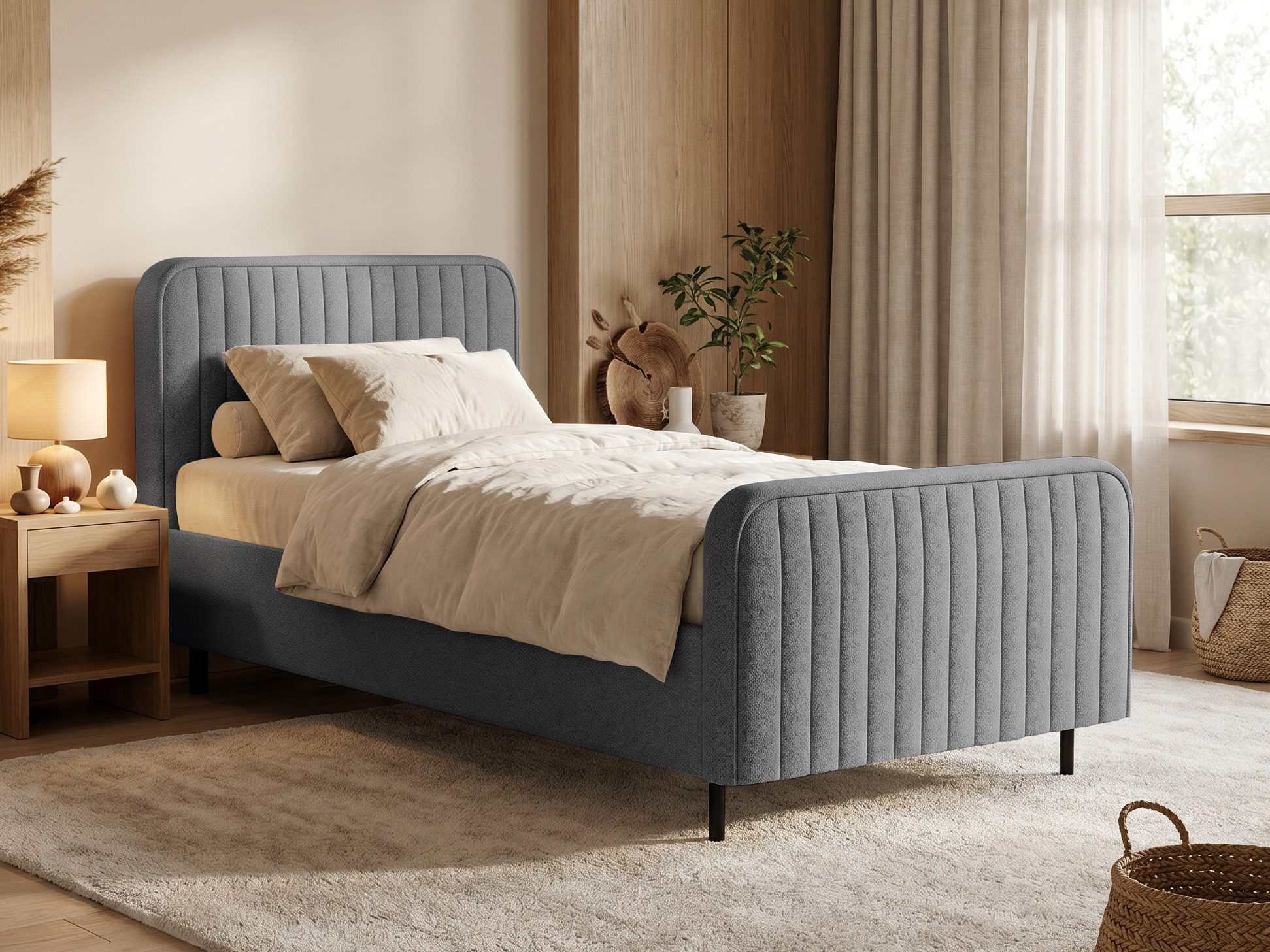 Beautysofa Polsterbett Lami 90x200 Einzelbett mit Bettkasten (Bett in modischen Beige- und Grautönen zur Auswahl, Jugendbett, Kinderbetten mit Stauraum), wahlweise mit Matratze oder ohne Matratze