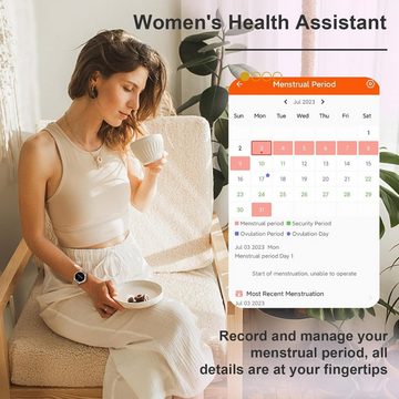 Fitonus Damen mit Telefonfunktion Touchscreen Smartwatch (1,3 Zoll, Android iOS), mit Periodenverfolgung, 110+ Sport, Herzfrequenz, SpO2 Schlafmonitor