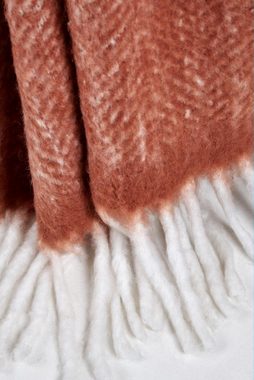 Wohndecke Jolba, weiche Kuscheldecke mit Fransen, 25 % Wolle, 130x170 cm, carla&marge, Tagesdecke / Plaid in Terrakotta und Weiß