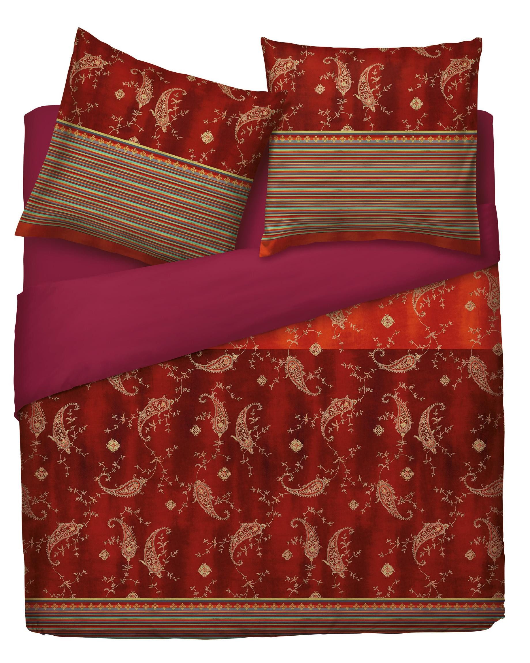 Bassetti Bettwäsche Bassetti Mako Satin Bettwäsche Gradara Rot 140x200 + 70x90 cm, Mako Satin, Wendeoptik