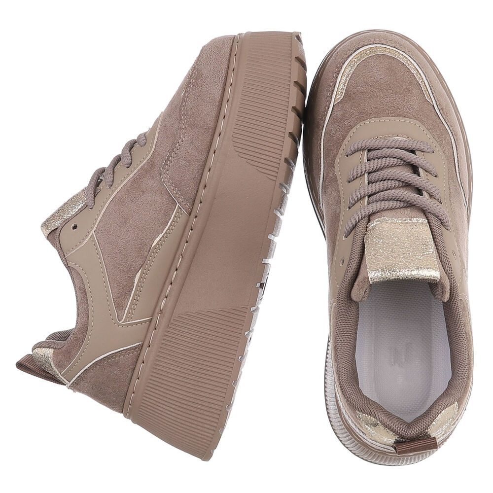 Ital-Design Damen Plateau-Sneaker mit Schnürung für Alltag Sneaker (92002677) Keilabsatz/Wedge Sneakers Low in Hellbraun