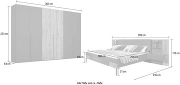 rauch Schlafzimmer-Set Valetta, Schrank, Bett, 2 Nachttische und 2 Paneele, optional mit Beleuchtung