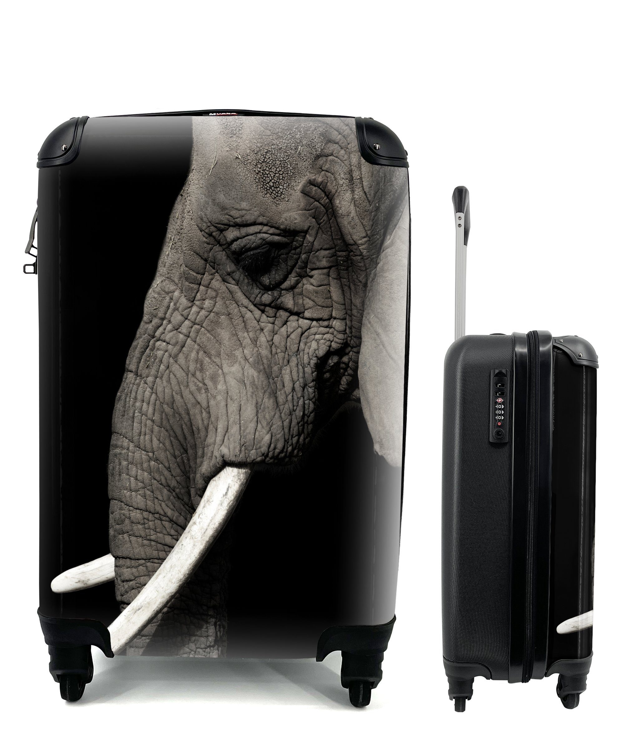 Handgepäck Stoßzahn, - Reisekoffer Ferien, MuchoWow Trolley, Rollen, - Elefant Handgepäckkoffer mit 4 rollen, Tier Reisetasche für
