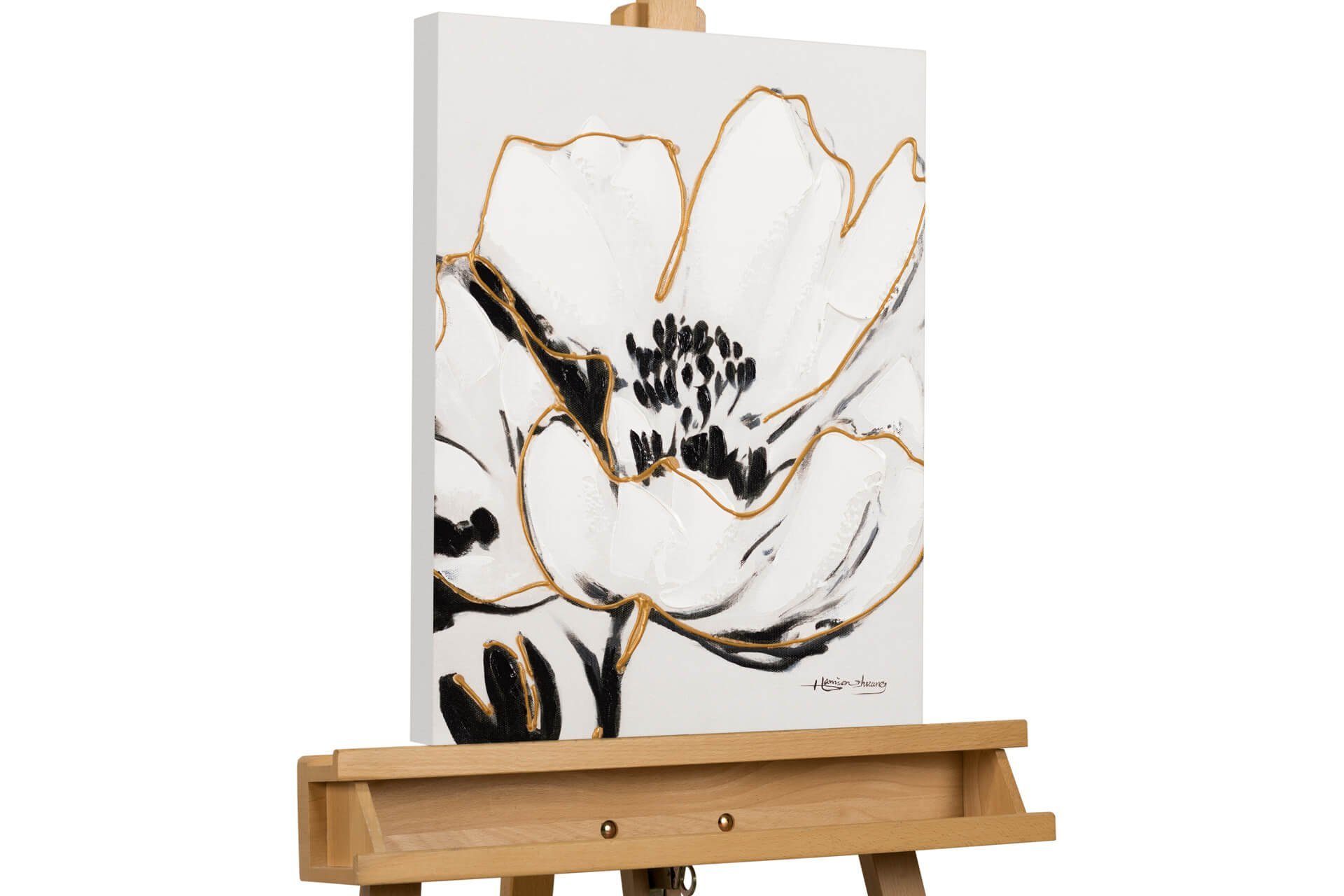 Weiße Gemälde Leinwandbild 100% KUNSTLOFT HANDGEMALT cm, Wandbild Wohnzimmer Unschuldsblume 40x50