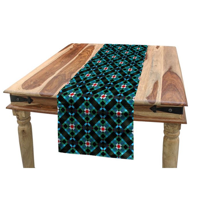 Abakuhaus Tischläufer Esszimmer Küche Rechteckiger Dekorativer Tischläufer Abstrakt Mosaic wie Quadrate Tile