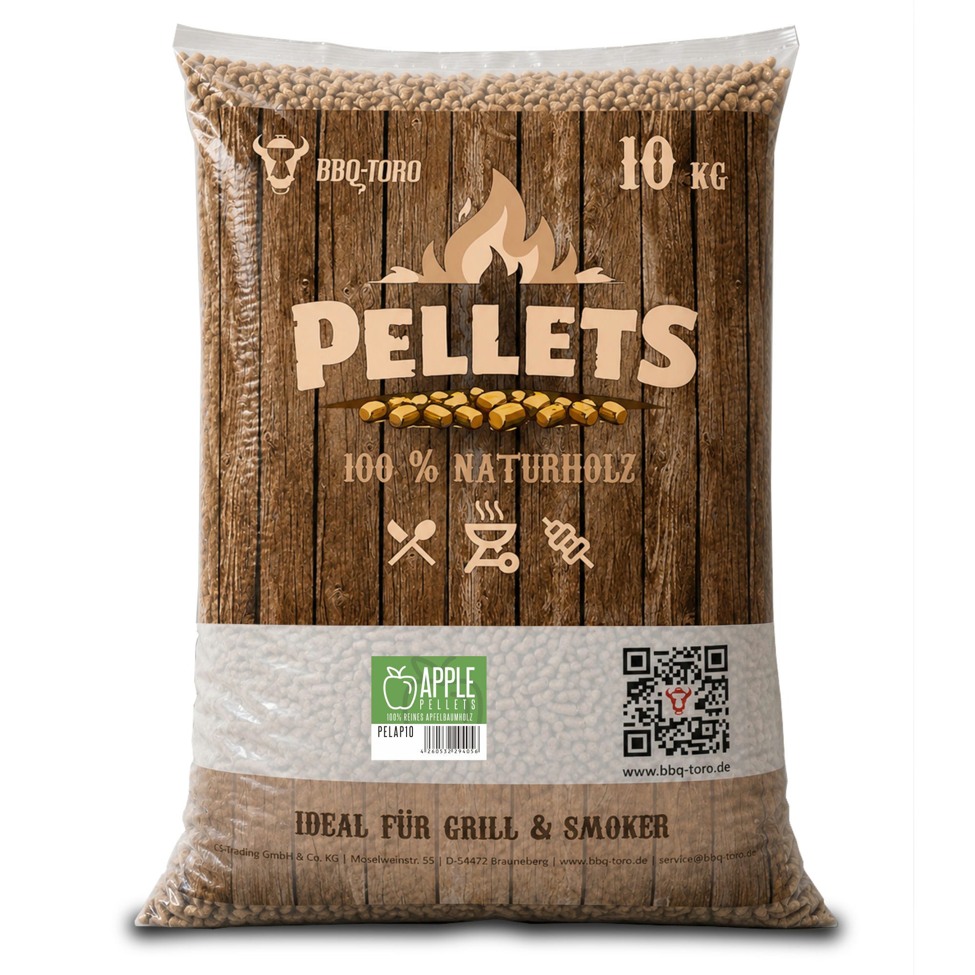 BBQ-Toro Holzpellets Apple Pellets aus 100% Apfelbaumholz, 10 kg, Räucherpellets, 10.00 kg