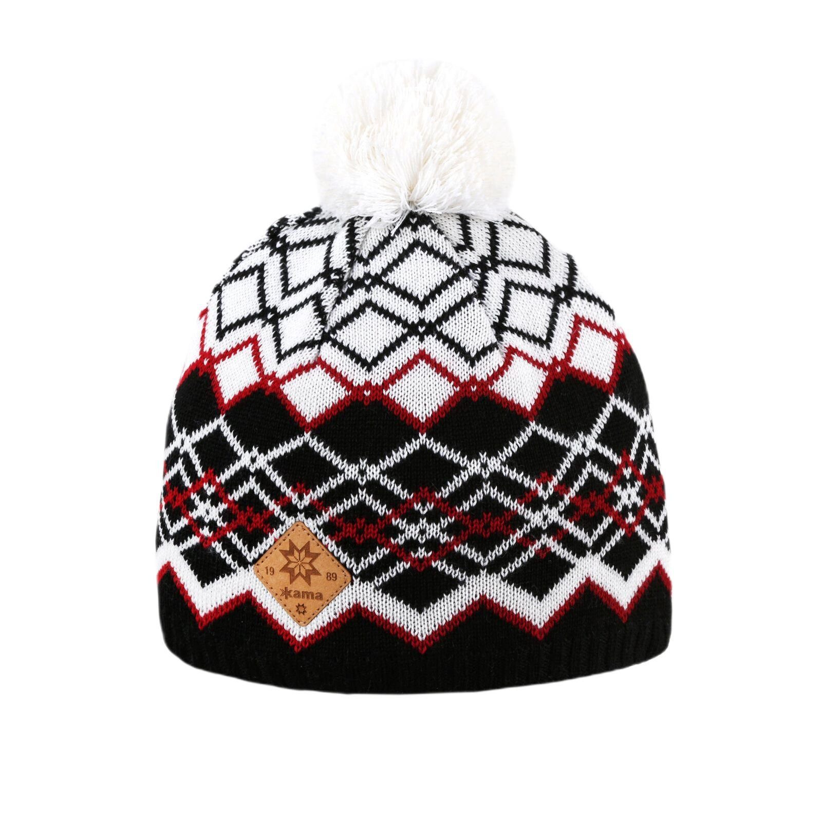Strickmütze (Bommel) A172 Merino - Damen schwarz/weiss- 1 Stück
