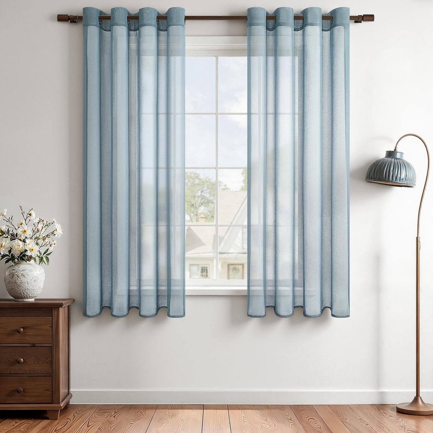 LuxusKollektion Gardine Gardinen Set Dunkelblau 145x140 cm (2 St)