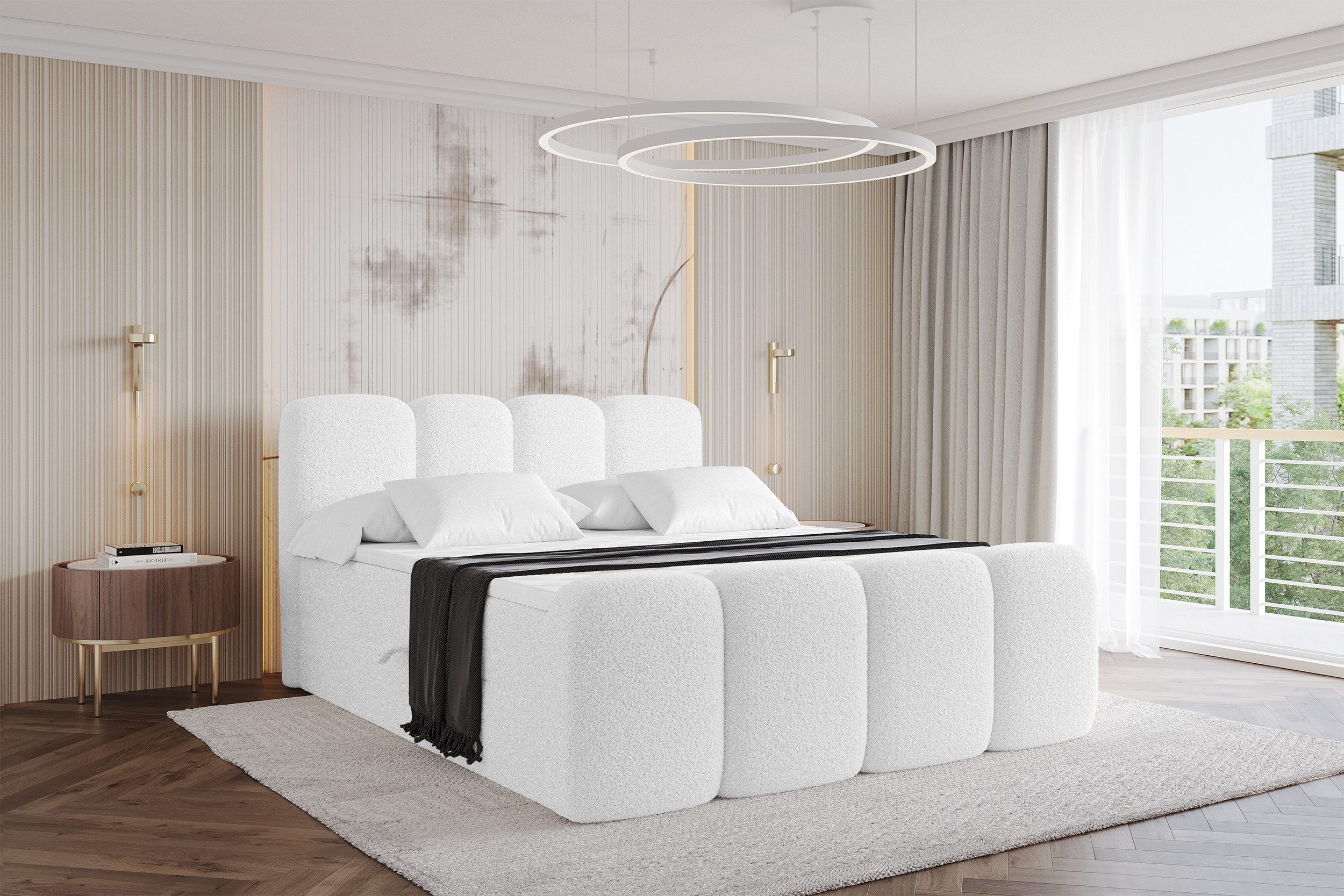 ALTDECOR Boxbett NINA-Z (Multipocket-Matratze H4, H3 Matratze Bonellfederung, Topper, Kopfteil), Doppelbett mit Fußteil
