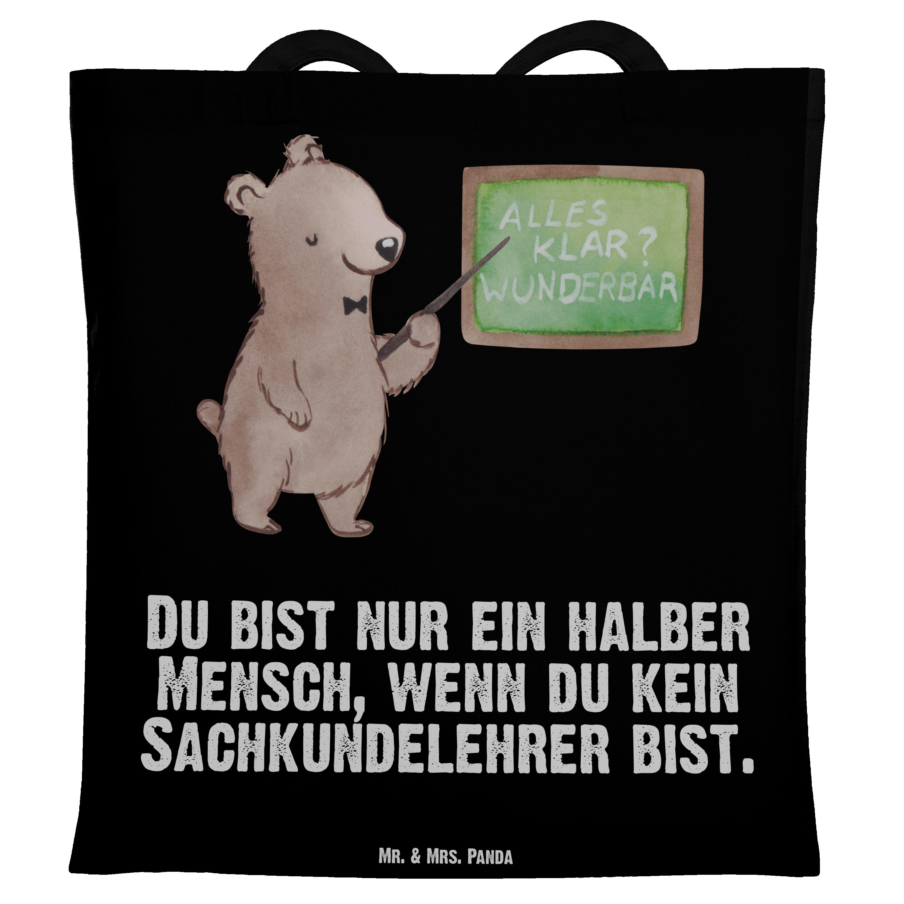 Mrs. Tragetasche Geschenk, mit & (1-tlg) Einkaufstasche, - Panda Schwarz Rente, Herz Sachkundelehrer Mr. -