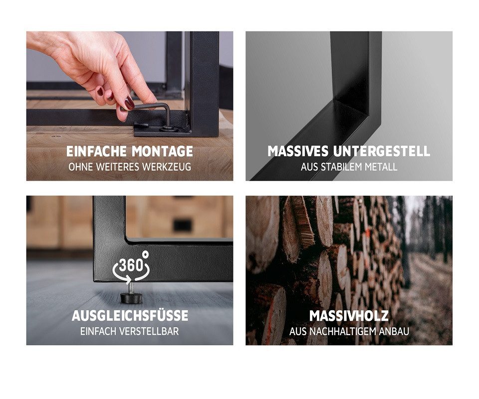 SAM® Esstisch Pisa, massives Akazienholz, gerade Kante, X-Gestell Metall schwarz