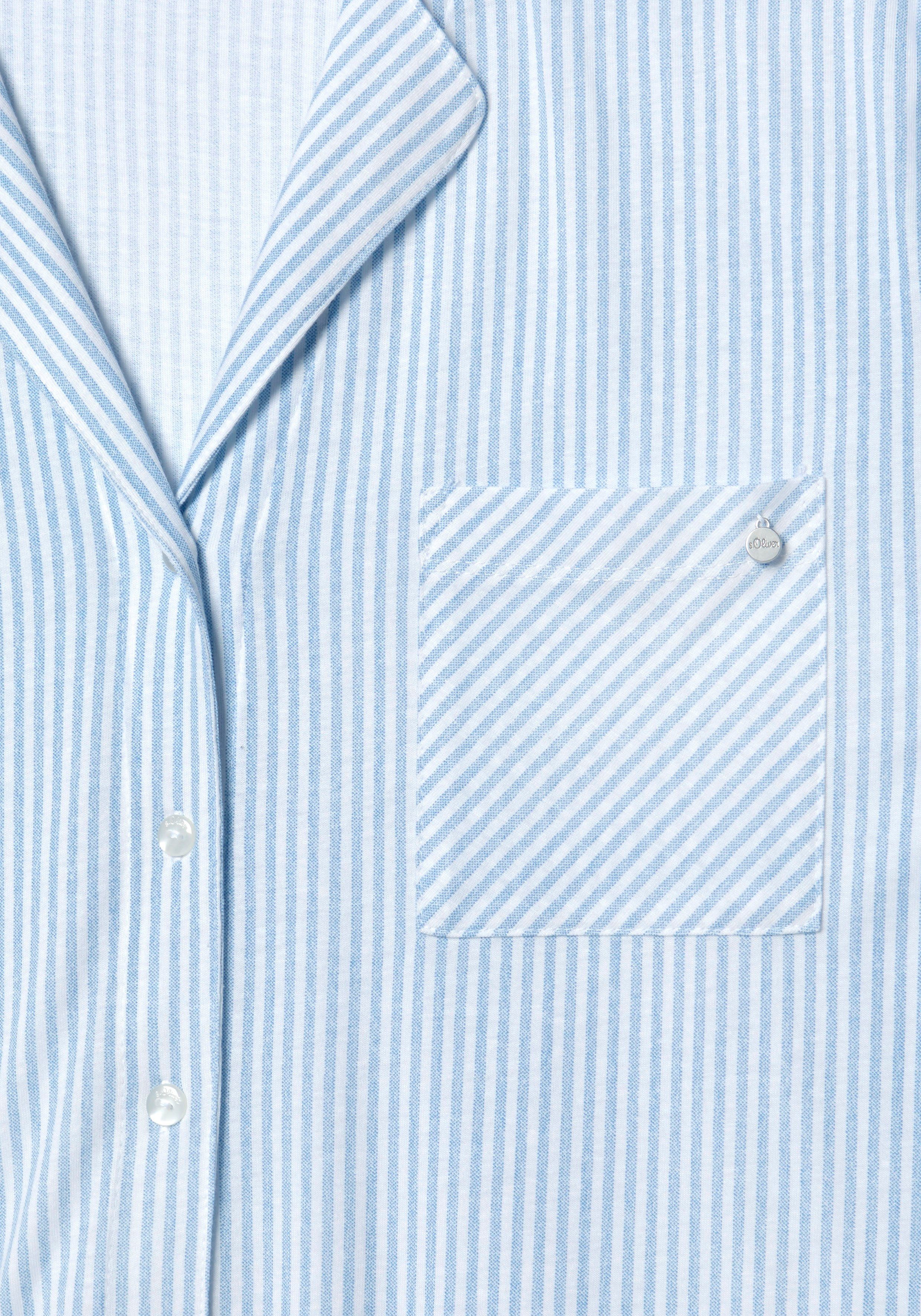 s.Oliver Pyjamaoberteil mit aufgesetzter himmelblau-gestreift Brusttasche
