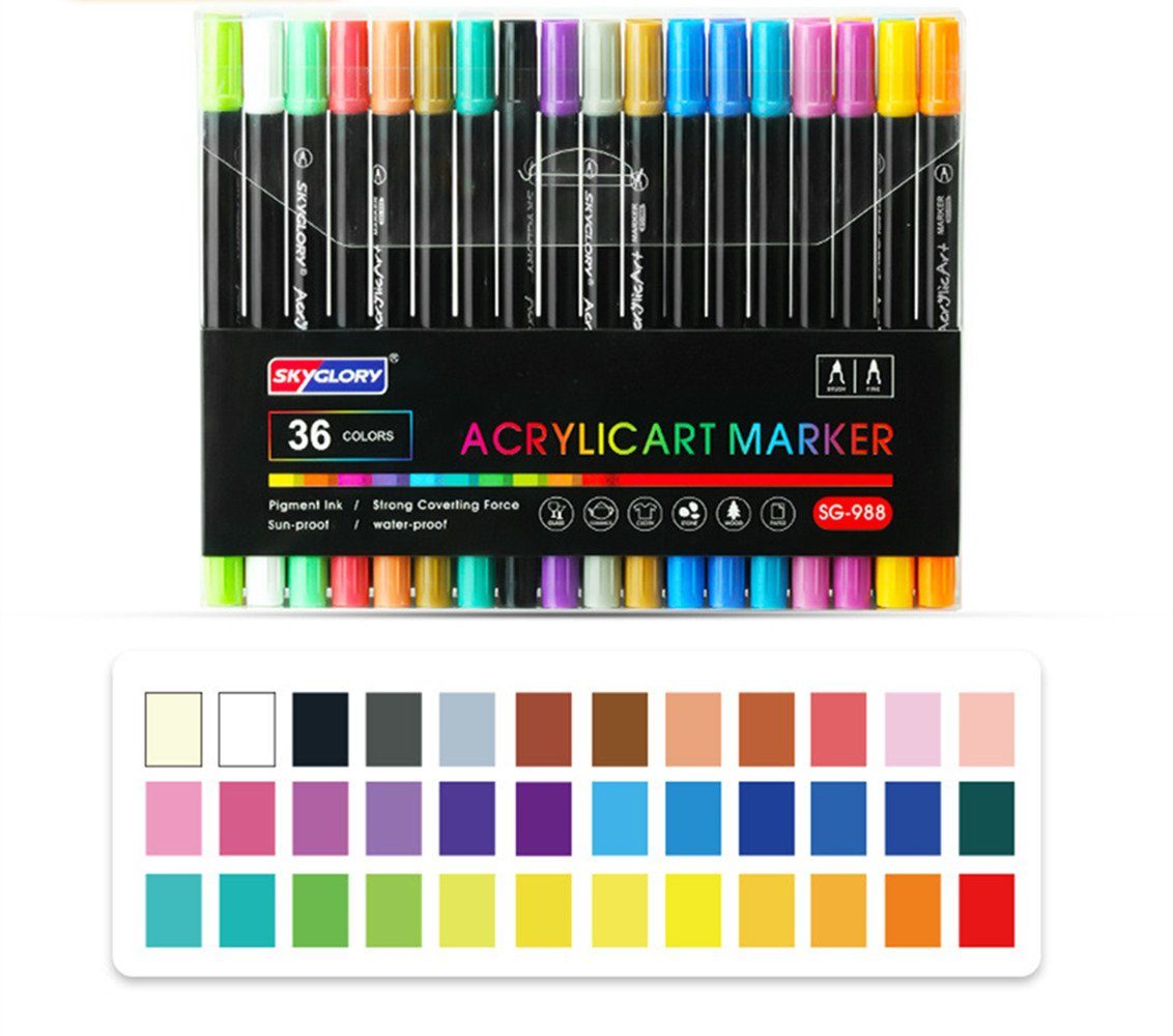 XDeer Lackmarker Acrylstifte für Steine,24/36Farben Wasserfest Dual Tip Marker Stifte, für Papier,Leinwand, Glas, Keramik, Holz - Ideal zum Basteln,Bemalen