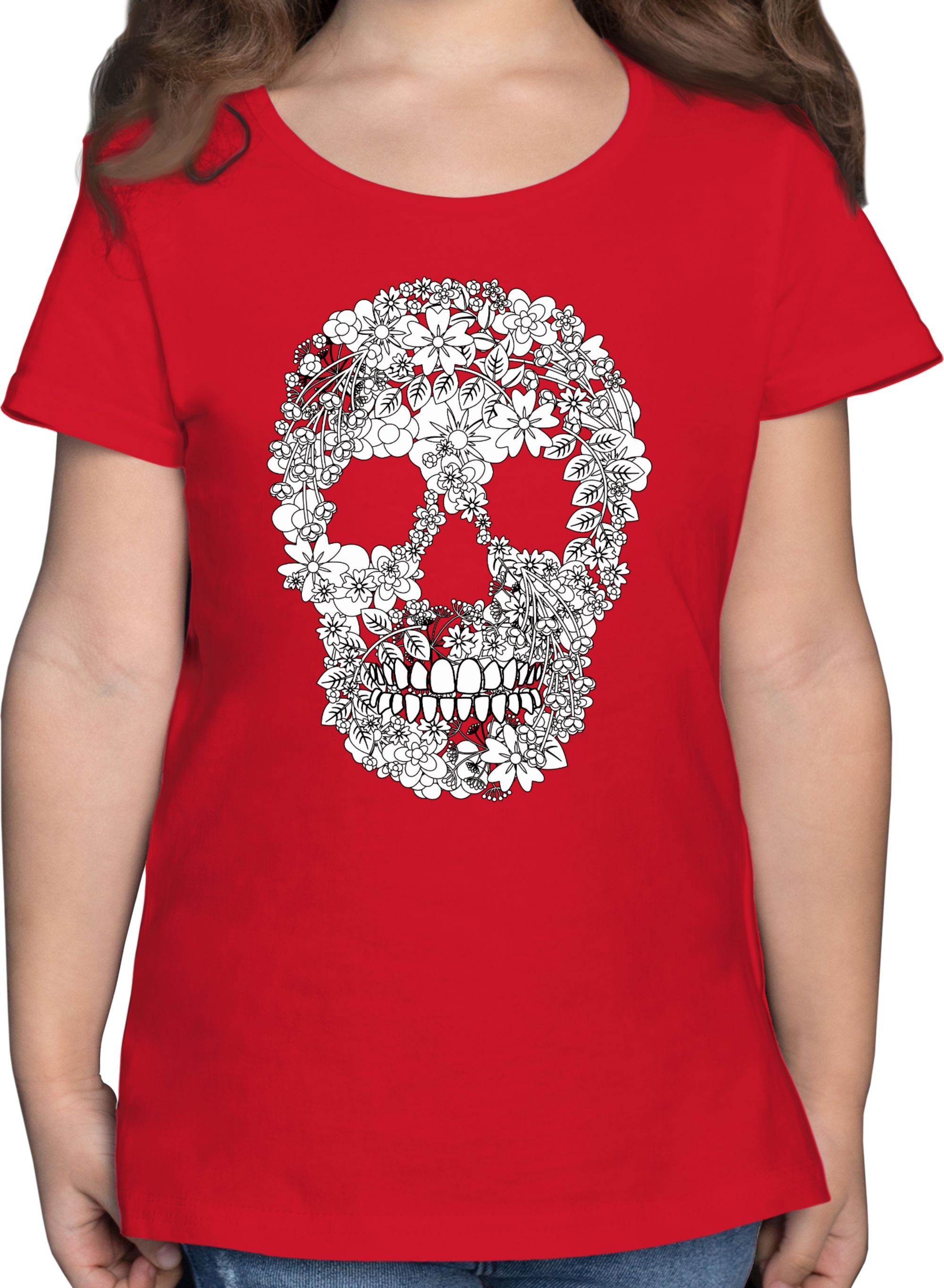 T-Shirt Flowers Rot Kindermotive Shirtracer Totenkopf Skull 3 Blumen