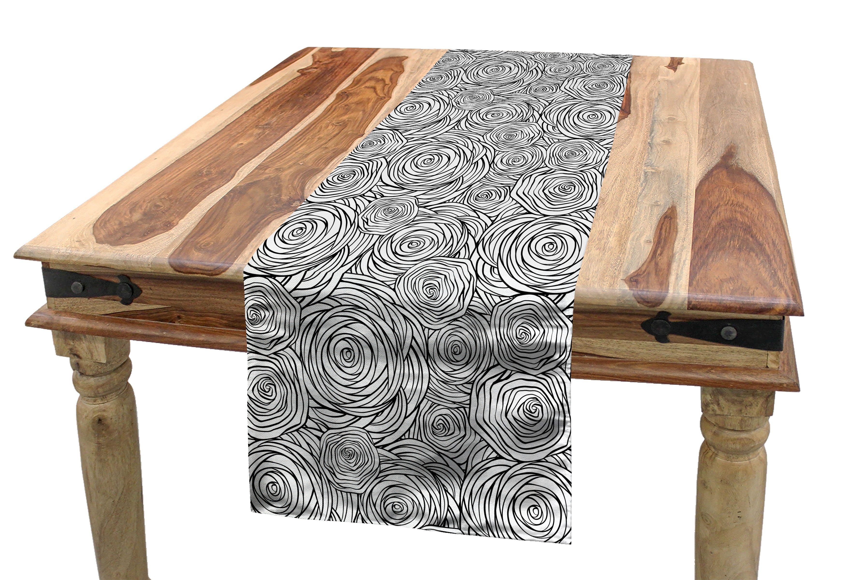 Abakuhaus Tischläufer Esszimmer Küche Rechteckiger Dekorativer Tischläufer, Schwarz und weiß Spiral Roses | Tischläufer