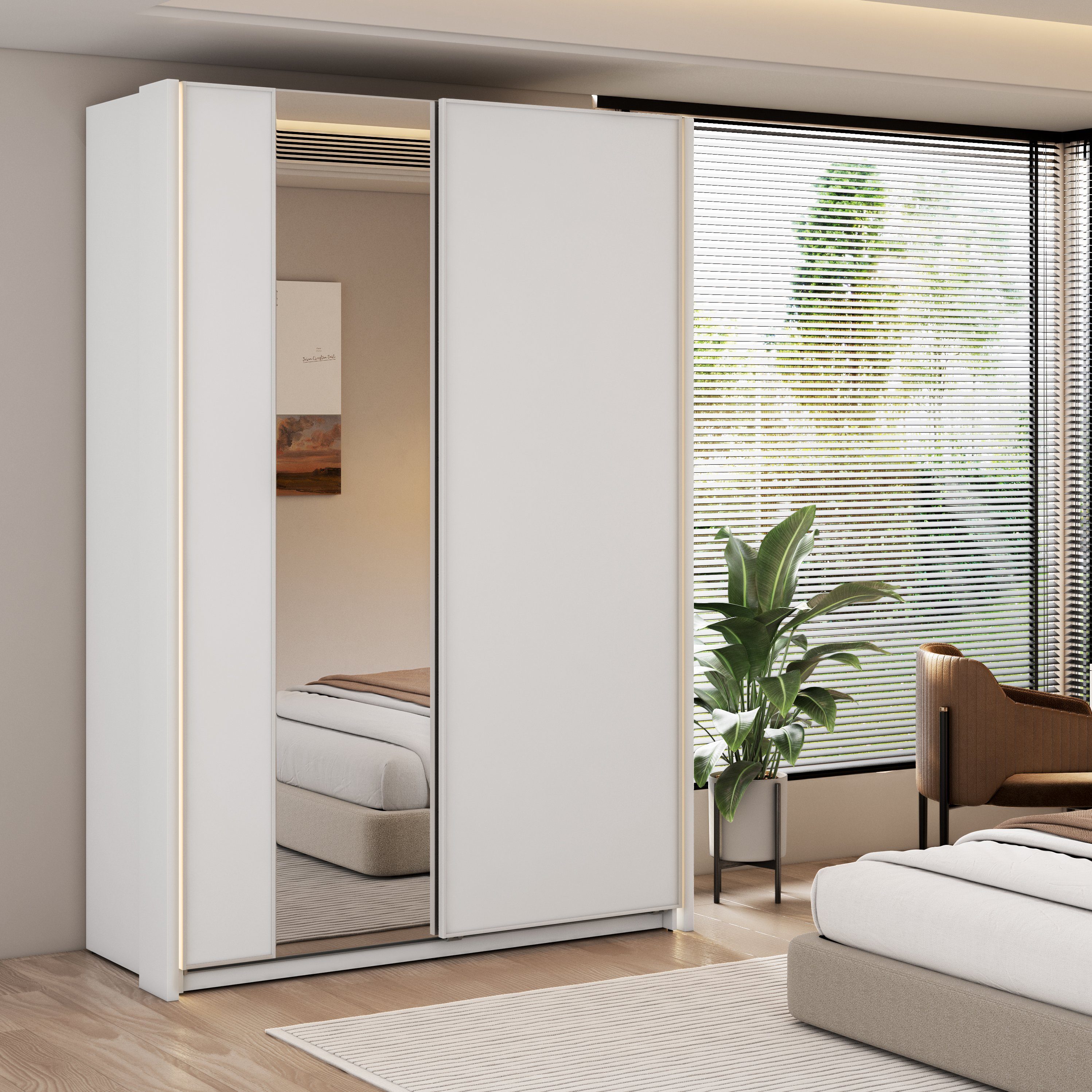Compleo Schwebetürenschrank mit Spiegel, Möbelfarbe: Weiß, Breite: 120,LAVIAS Modern Stil