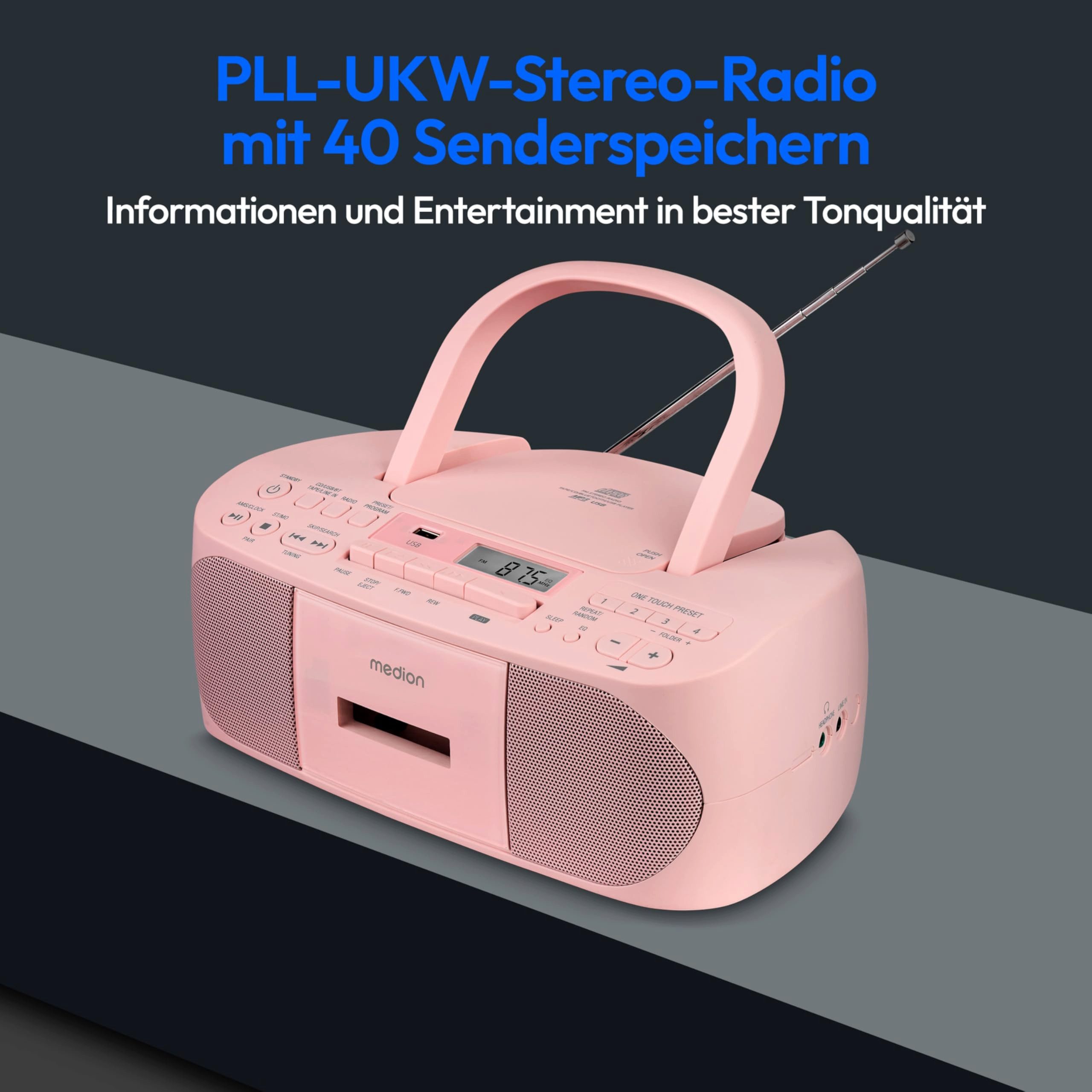 Medion® LIFE® E65010 Radio (Tragbare Boombox mit CD, Kassette und USB)