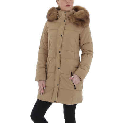 Ital-Design Steppjacke Damen Freizeit Kapuze (abnehmbar) Gefüttert Mantel in Beige