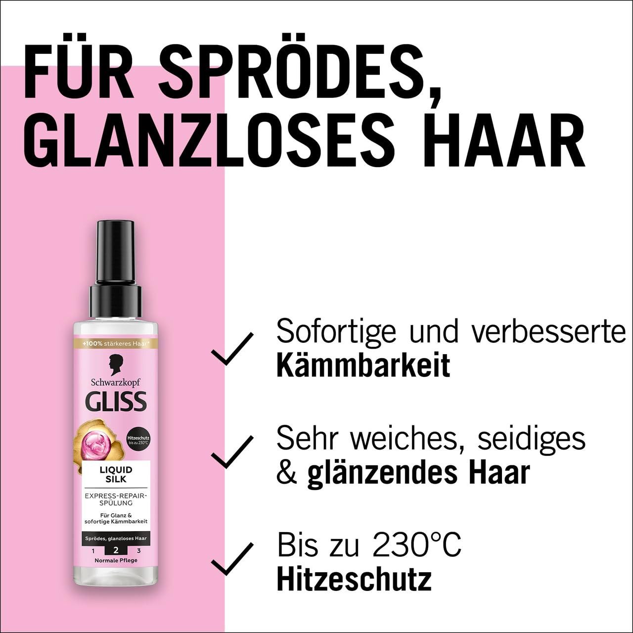 Gliss Haarshampoo Liquid Silk 250ml & Express-Repair-Spülung 200ml, 2-tlg., Pflegespülung, Hitzeschutz, Glanz-Shampoo