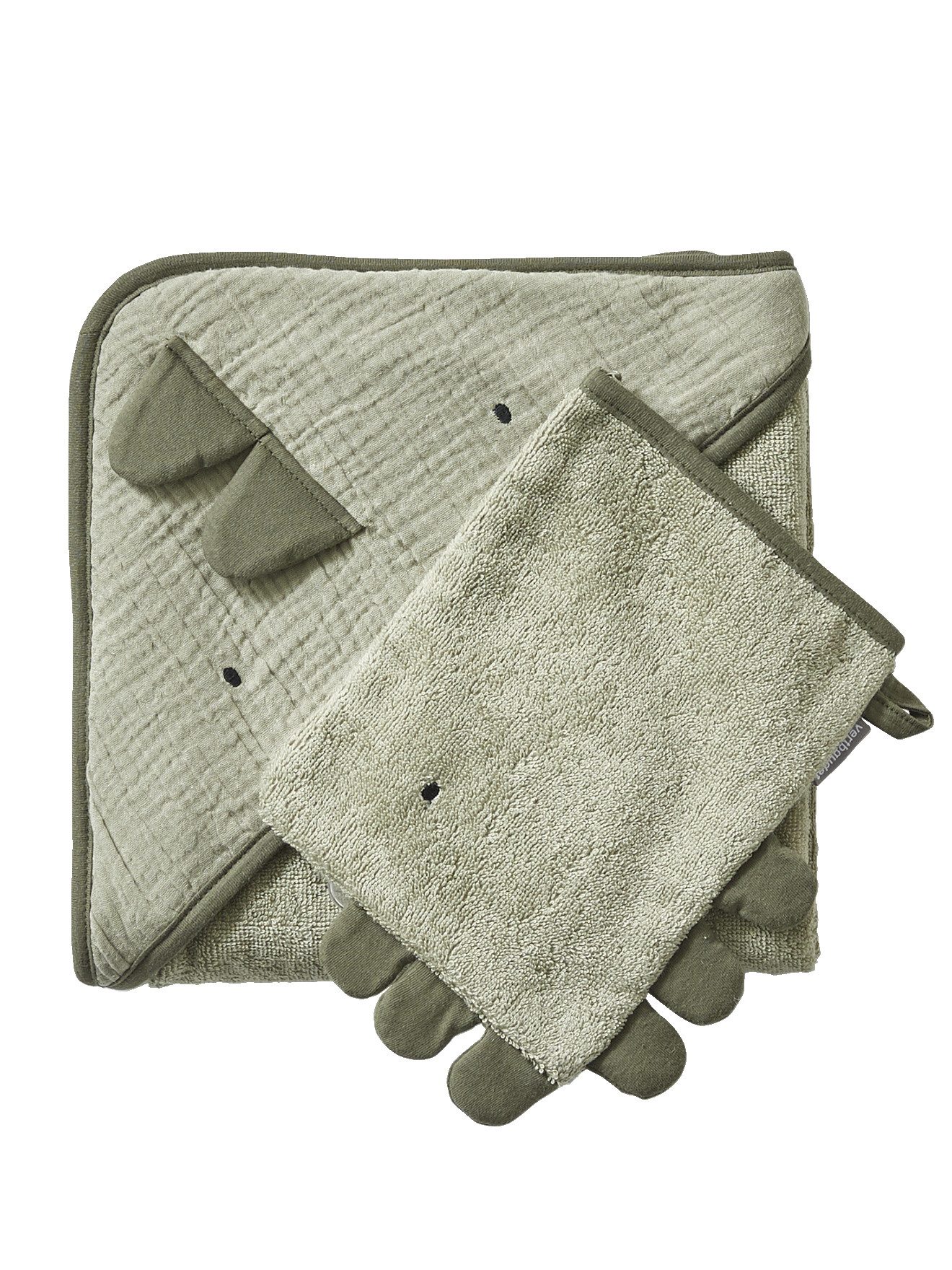 vertbaudet Kapuzenhandtuch Baby Kapuzenbadetuch & Waschhandschuh KLEINER DINO