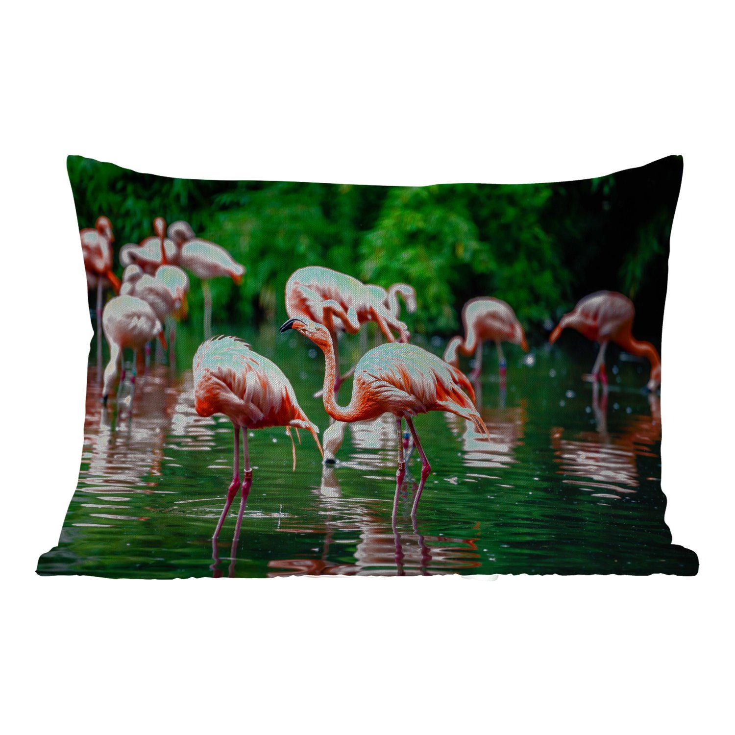 Polyester, Outdoor-Dekorationskissen, - MuchoWow Dekokissenbezug, Wasser Tropisch Flamingo - Vogel Dekokissen Kissenhülle - - Rosa,