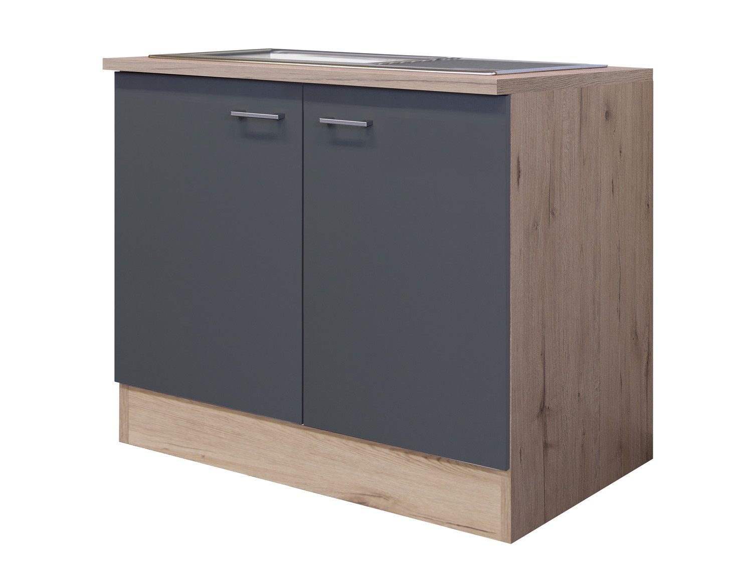 Flex-Well Spülenunterschrank Spülenunterschrank mit Arbeitsplatte & Spüle - 100 cm breit - Basaltgr