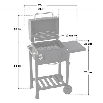 TAINO Holzkohlegrill HERO, Kohlerost höhenverstellbar, kleiner Smoker, Seitentisch klappbar