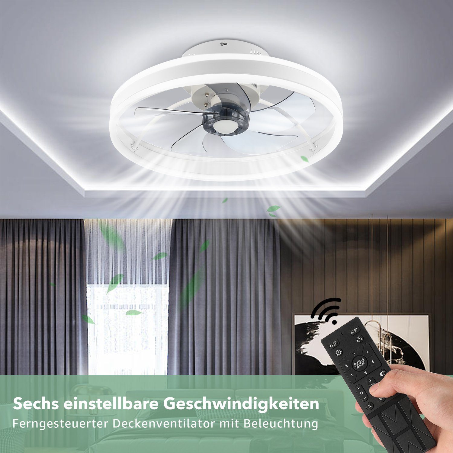 mit LETGOSPT 6 Deckenventilatoren Geschwindigkeiten, 36W Wohnzimmer Deckenlampe Fan, LED Deckenventilator Licht Schlafzimmer