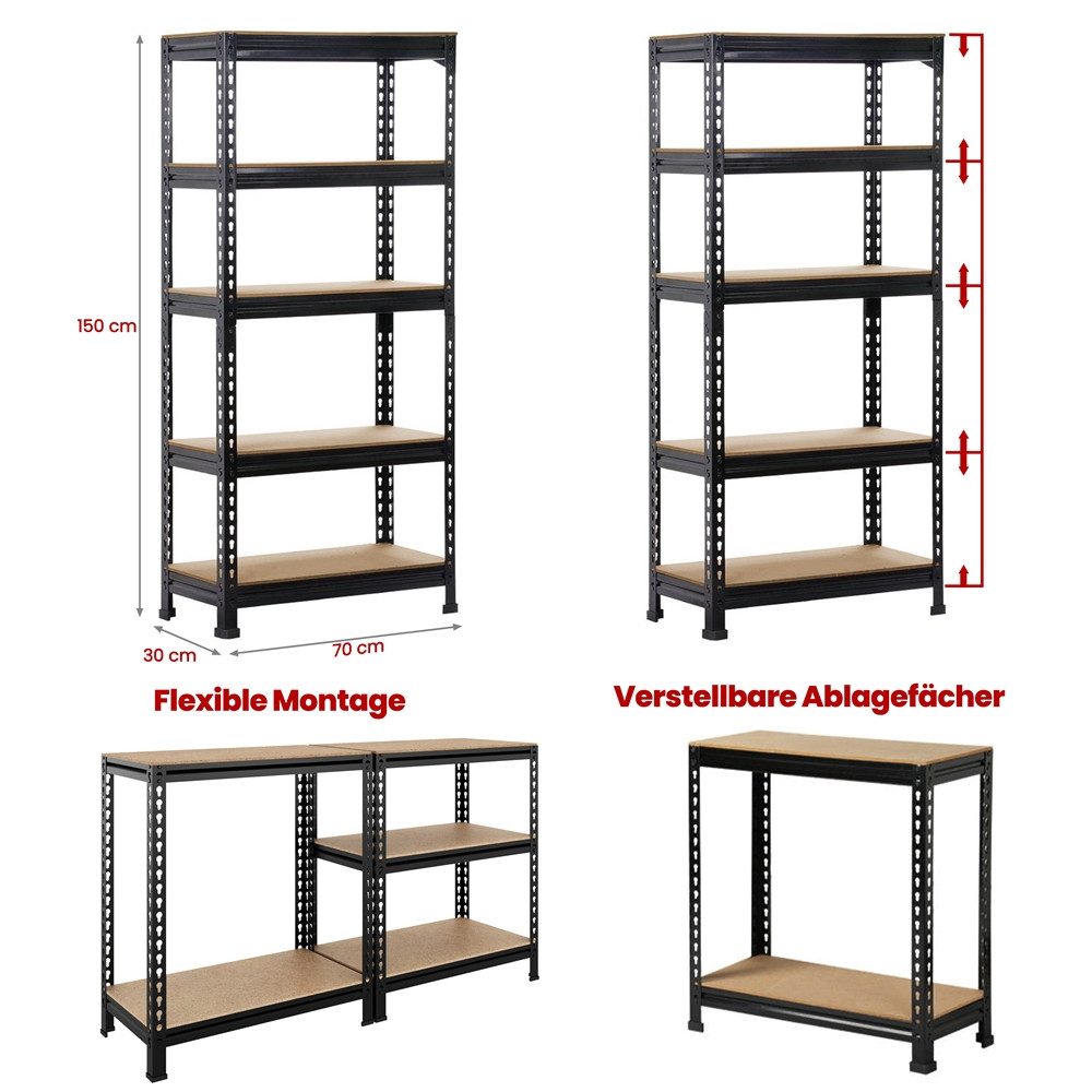 Yaheetech Schwerlastregal mit 5 Verstellbaren Ablagen, Lagerregale 70 cm breit, Kellerregal Metall