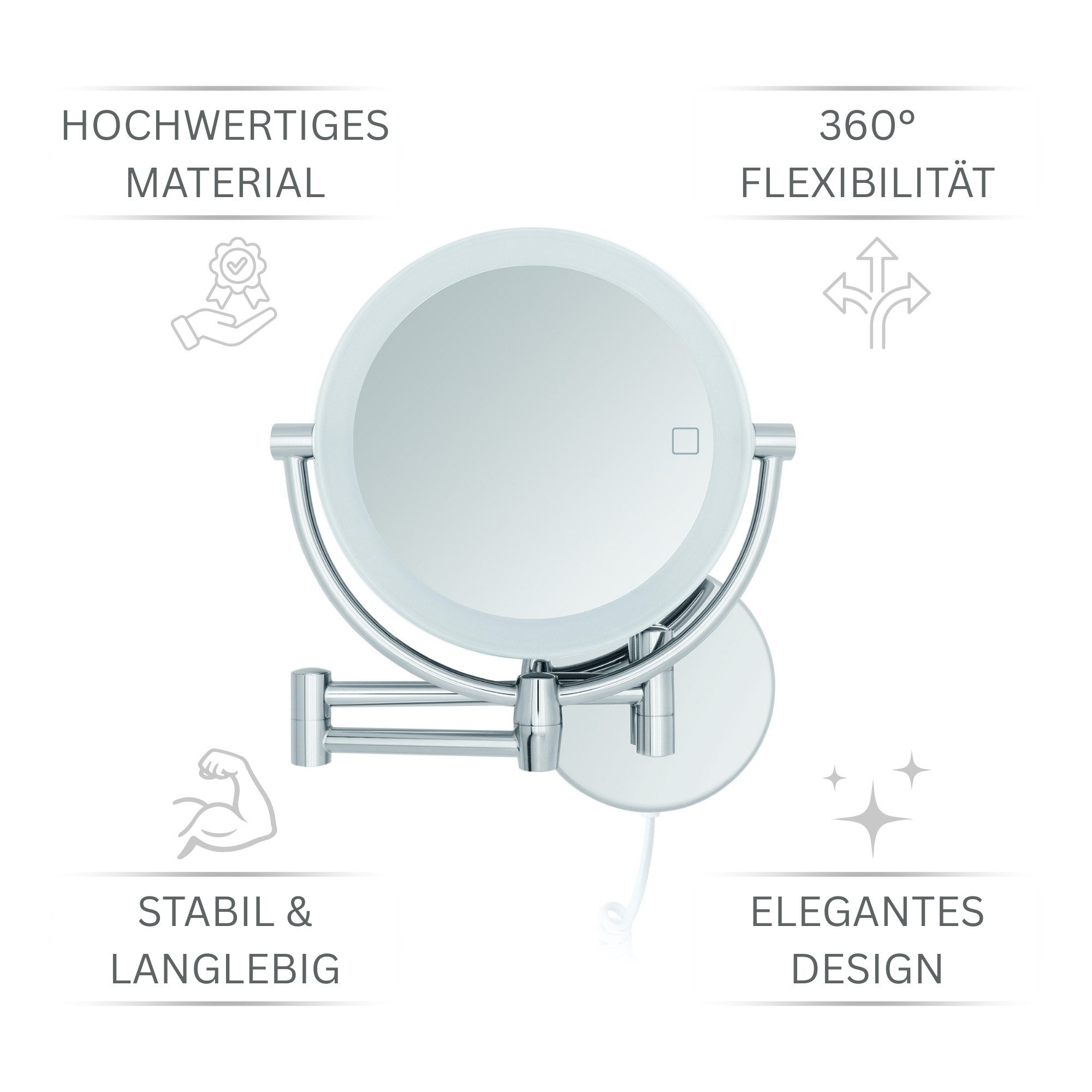 Libaro Kosmetikspiegel mit Beleuchtung MODENA LED Schminkspiegel 3-fach & 7-fach Vergrößerung, LED Wandmontage, Vergrößerungsspiegel 2-seitig, 360° drehbar, dim – Bild 4 von 5