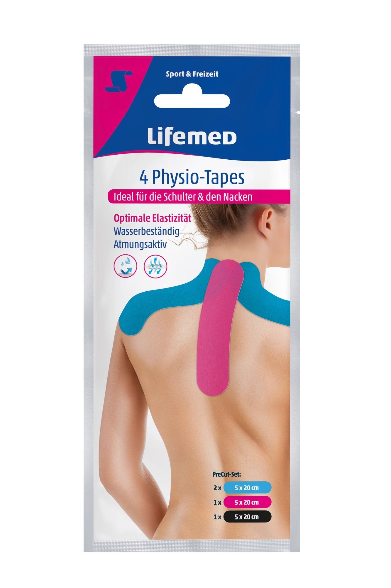 LifeMed Wundpflaster 4 Lifemed Physio-Tapes 20 cm x 5 cm farbig sortiert Nacken