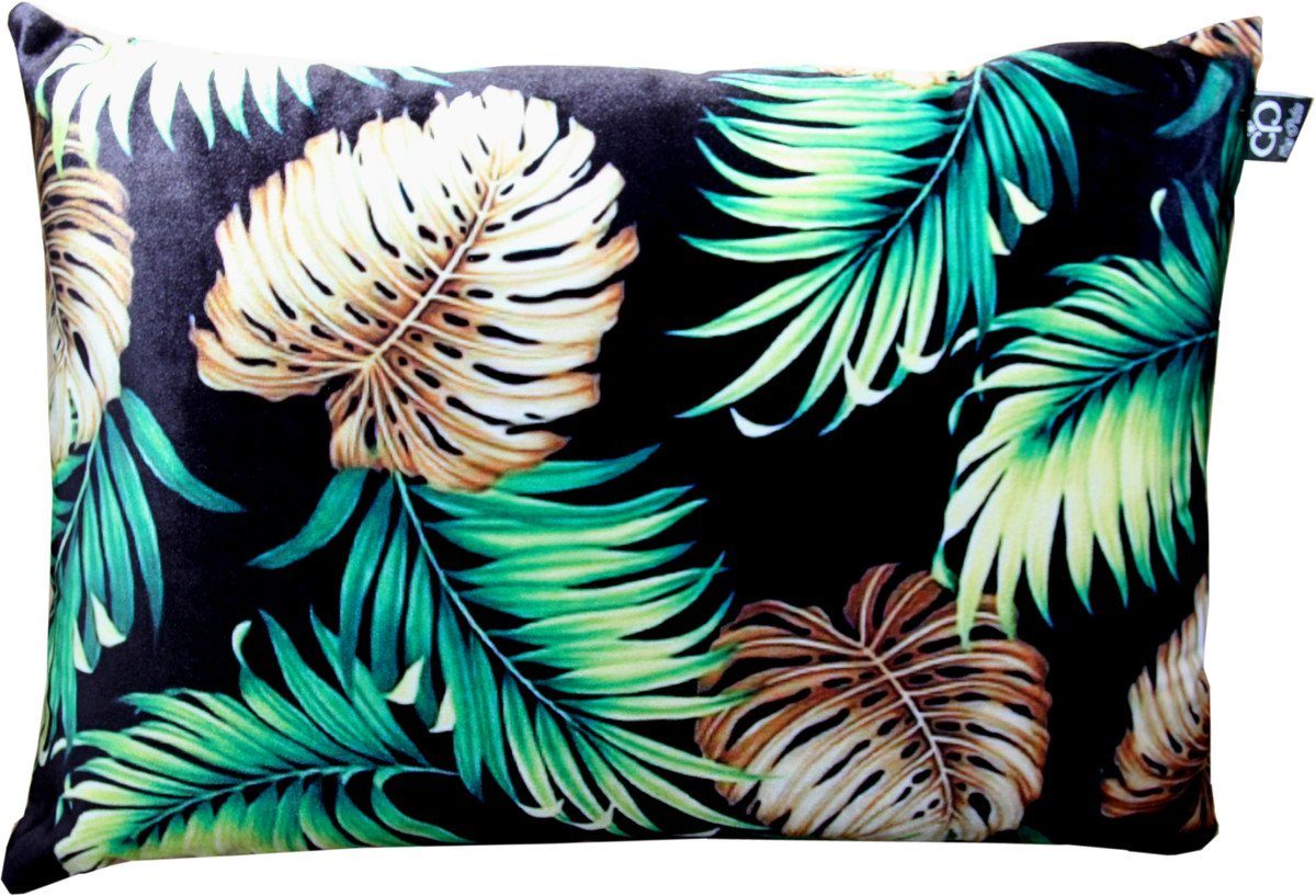 Casa Padrino Dekokissen Luxus Kissen San Francisco Palm Leaves Schwarz / Mehrfarbig 35 x 55 cm - Feinster Samtstoff - Wohnzimmer Deko Accessoires | Dekokissen