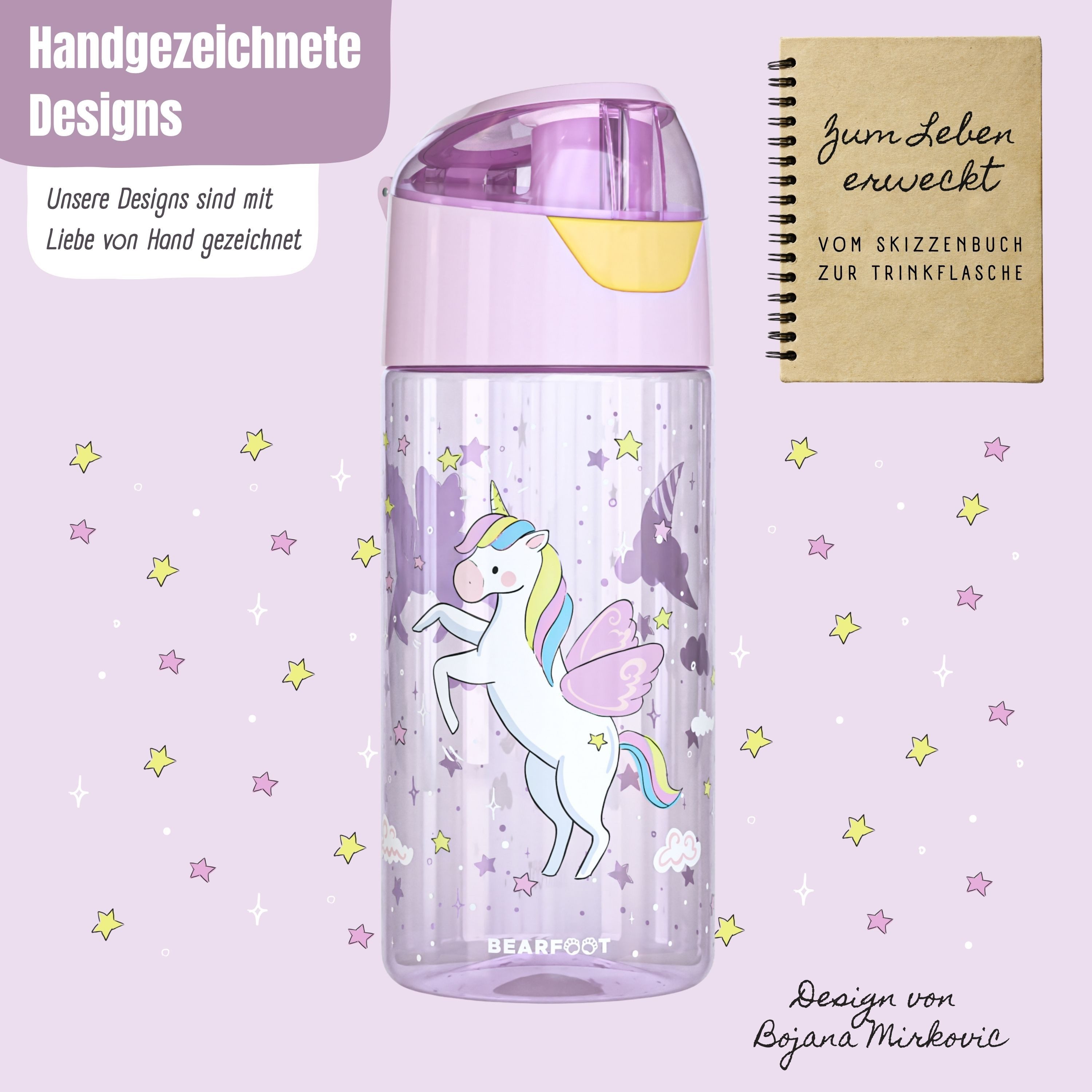 BEARFOOT Trinkflasche Trinkflasche Kinder, leichte Wasserflasche - Einhorn