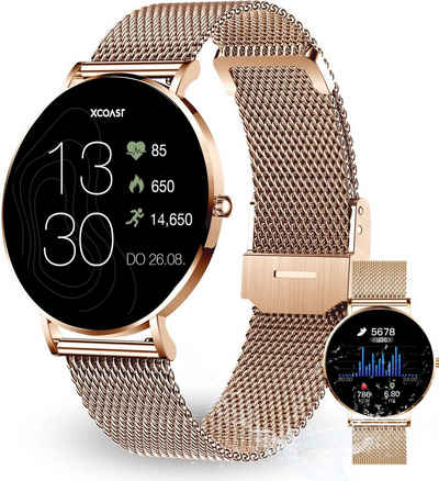 XCOAST SIONA 2 Damen Smartwatch (4,2 cm/1,3 Zoll, iOS & Android) Rosegold (hell), Fitness Tracker, 3-tlg., neueste Generation, Wasserdicht, Ultra flach, Puls, Blutdruck, brillante Кольора(ів)