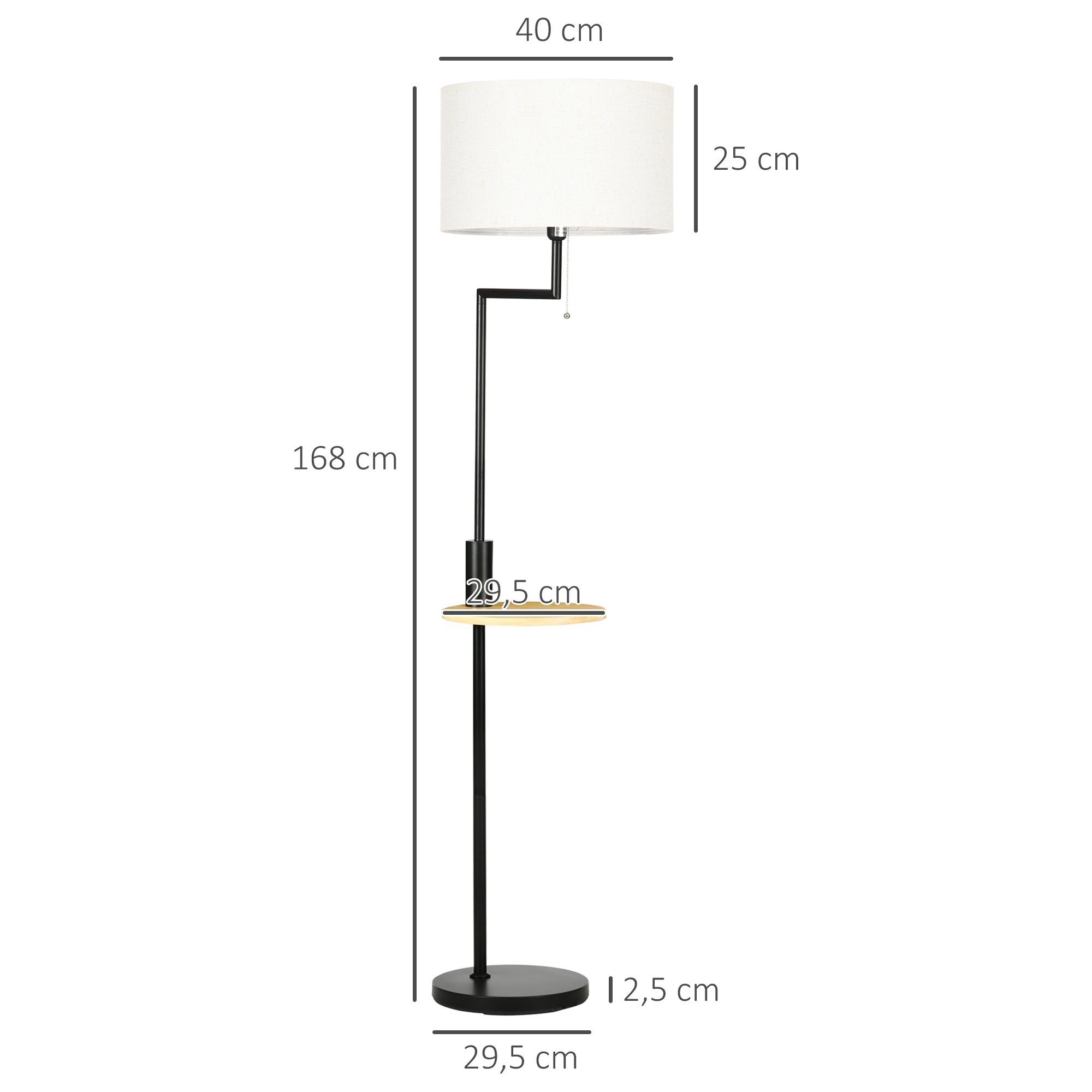 HOMCOM Stehlampe Stehleuchte mit Ablage USB-Anschluss, Weiß 40 x 40 x 168 cm