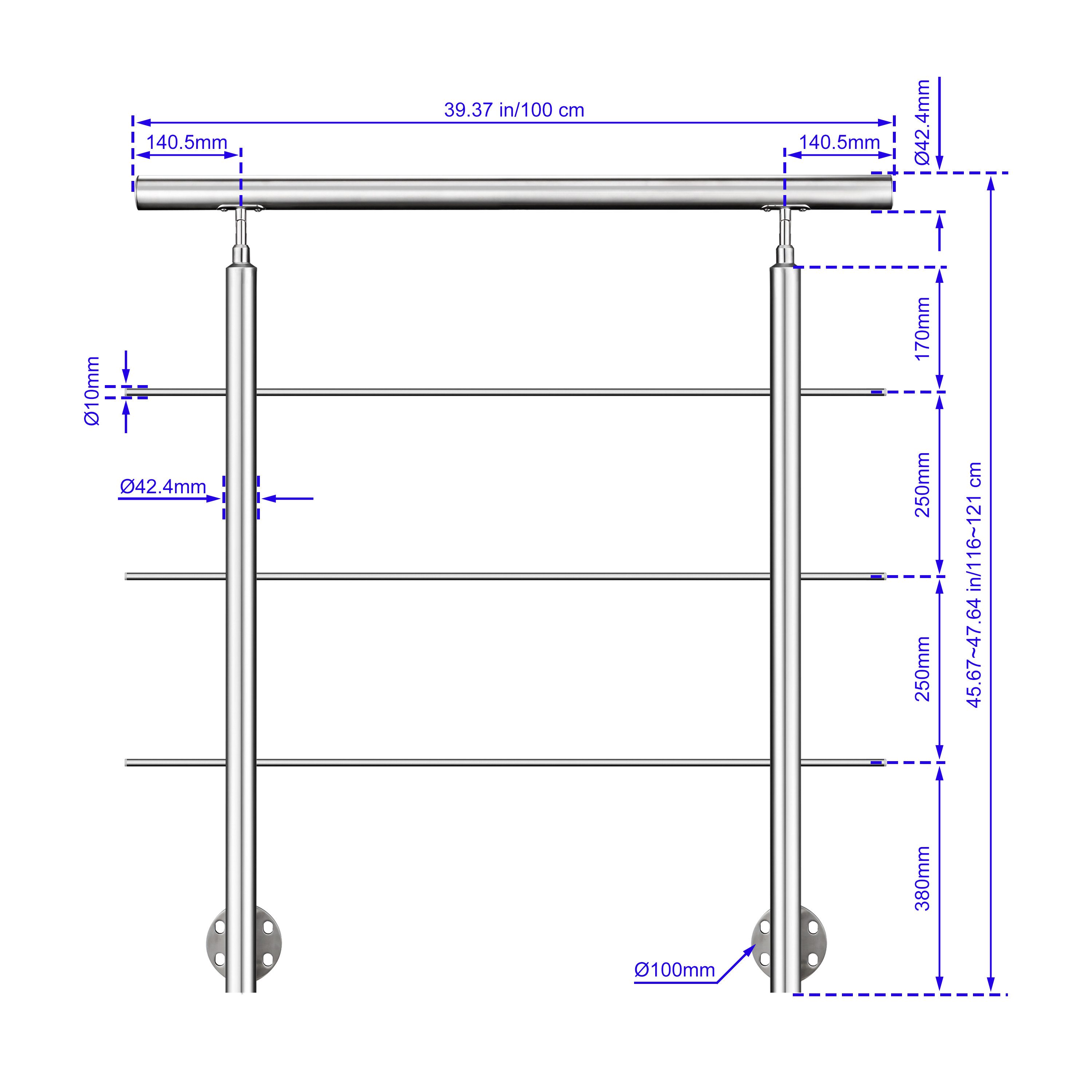 Duschparadies Treppengeländer 304 Edelstahl handlauf, Geländer,seitliche Befestigung, Innen & Außen, 100 cm Länge, Packung, 3-tlg., seitliche Montage – Bild 3 von 5