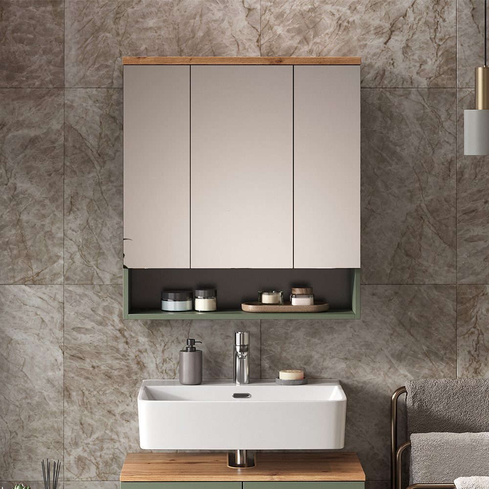 Vicco Badezimmerspiegelschrank Eden, Grün/Artisan, 70 x 77.5 cm mit 3 Spiegeltüren (1-St)