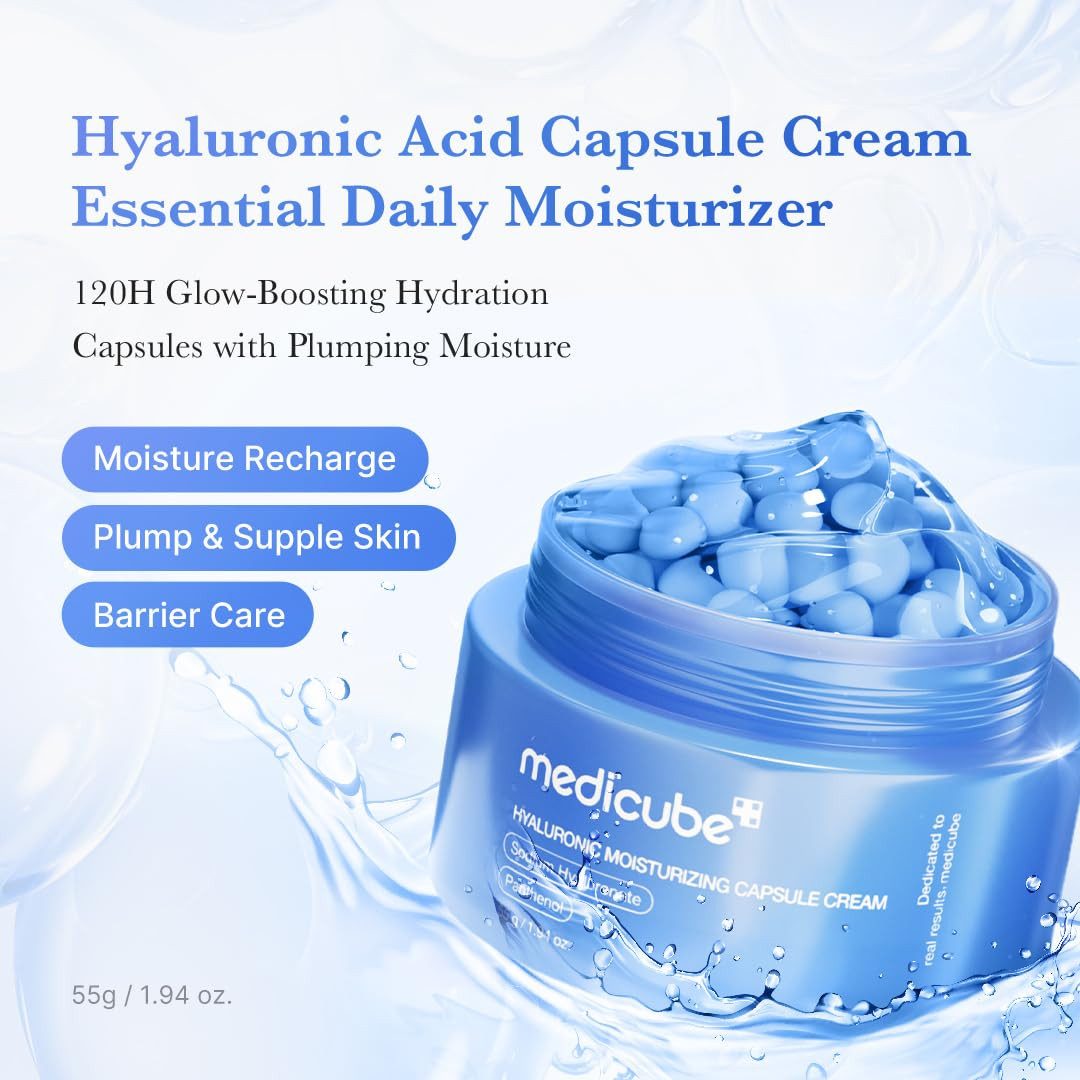 Medicube Tagescreme Hyaluronic Moisturizing Capsule Cream 55g – Leichte Gel-Creme mit Hyaluronsäure, Panthenol & Ceramiden zur Feuchtigkeitspflege, und Unterstützung der Hautbarriere