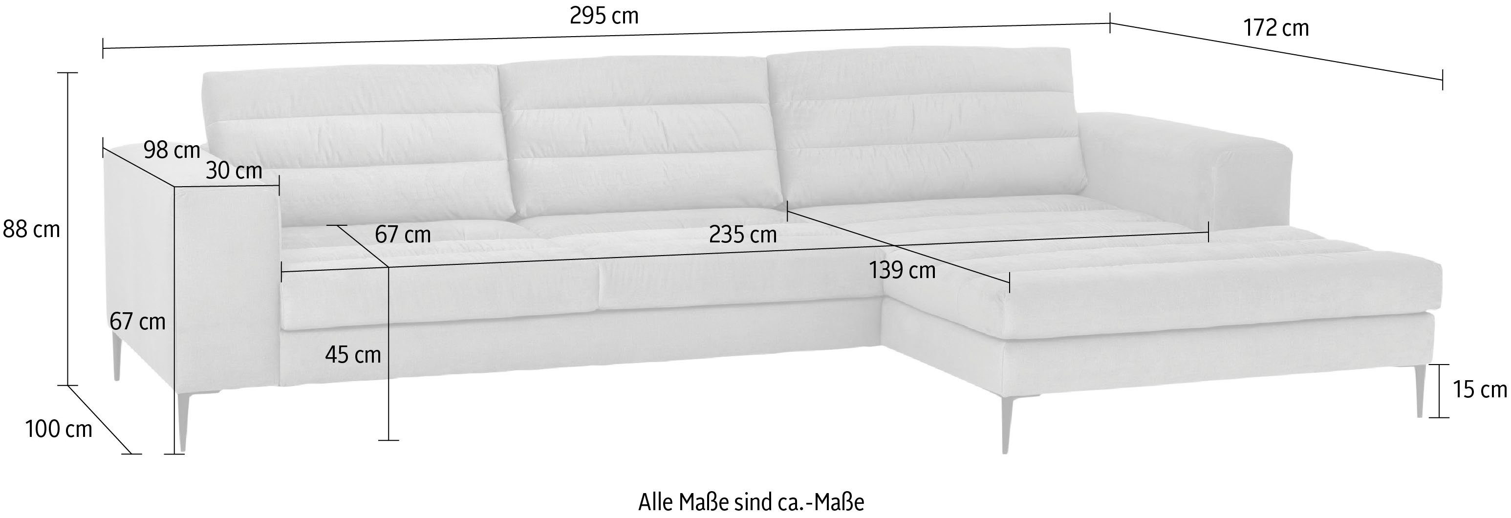 TRENDMANUFAKTUR Ecksofa Arabella, hohem aus extra Metall Sitzkomfort, Füße mit grau breiter Recamiere und