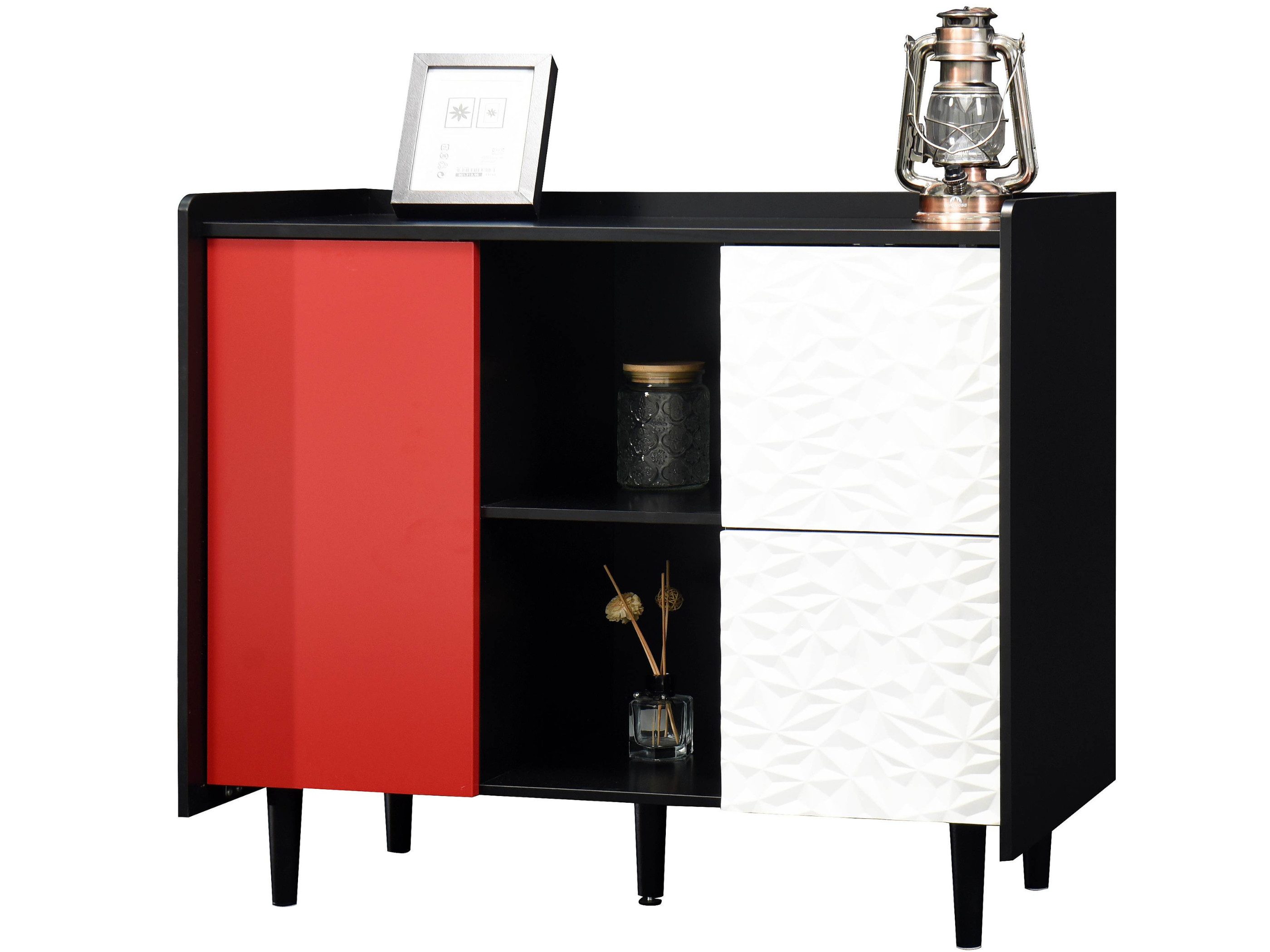 SeedWave Sideboard Grifflose Kommode Kontrastfarbe Mehrzweckschrank mit Viel Stauraum, Beistellschrank mit verstellbaren Einlegeböden, Kippschutz-Set