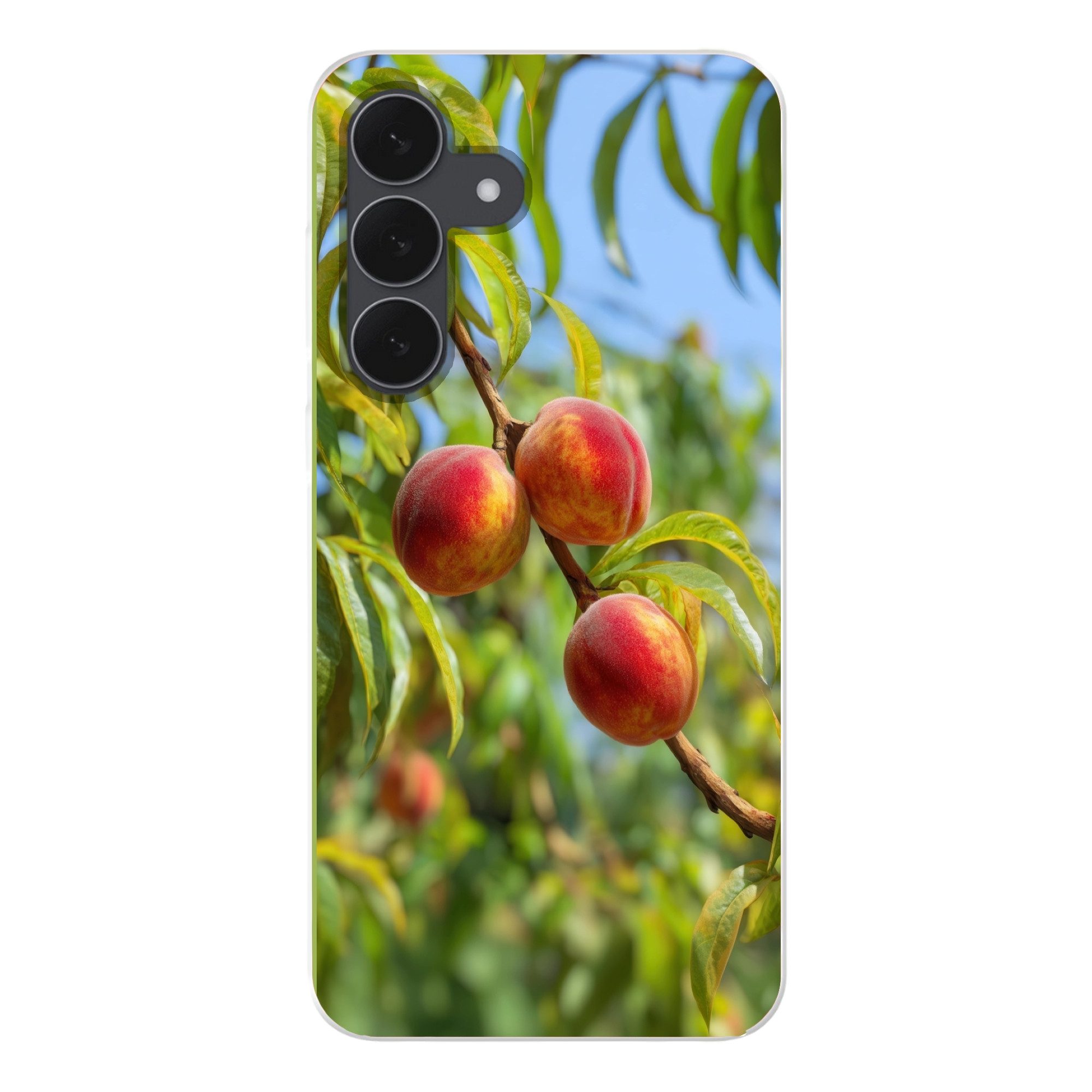 MuchoWow Handyhülle für Samsung Galaxy S25 FE Pfirsich - Blätter - Sonnenlicht, Smartphone-Bumper, Print, Handy Schutzhülle Dünn