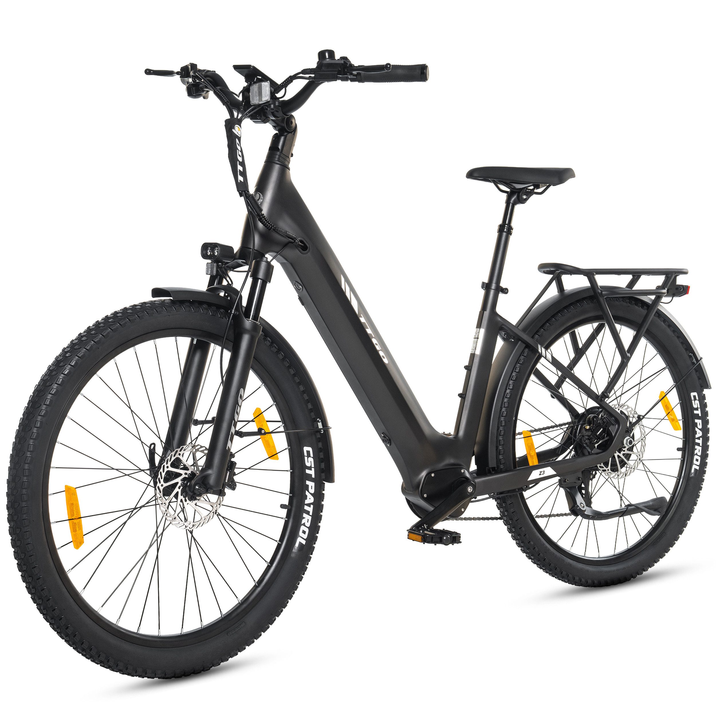 TTGO E-Bike Cityrad 28 Zoll, 70Nm Hinterradmotor, 120km, Z3, für Damen und Herren, 7 Gang SHIMANO, Kettenschaltung, Heckmotor, 720 Wh, 5 Stufen, LCD-Farbdisplay, Federsattelstütze, Elektrofahrrad, Pedelec