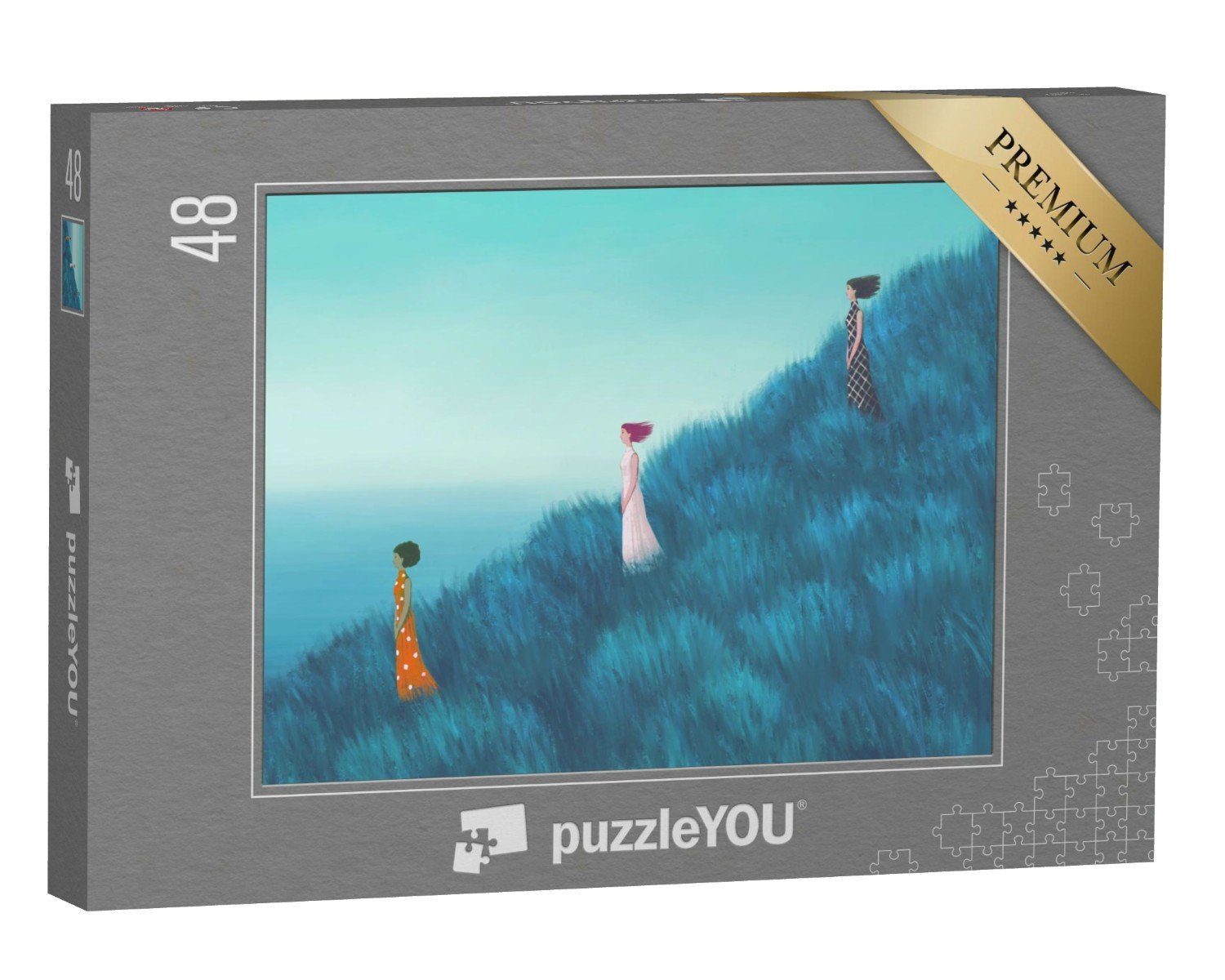 puzzleYOU Puzzle Digitale Kunst: Frauen im Wind über dem Meer, 48 Puzzleteile, puzzleYOU-Kollektionen Illustrationen
