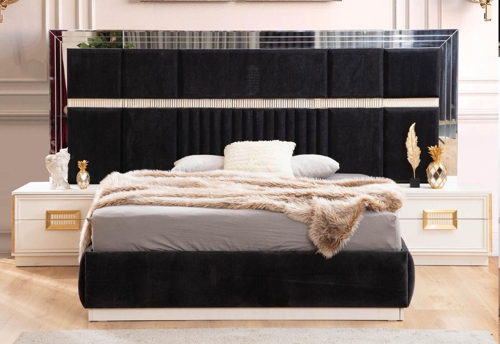 Nachttische Bett Made 2x Schlafzimmer-Set Beiger Kleiderschrank, Europe Set In JVmoebel Luxus Schlafzimmer