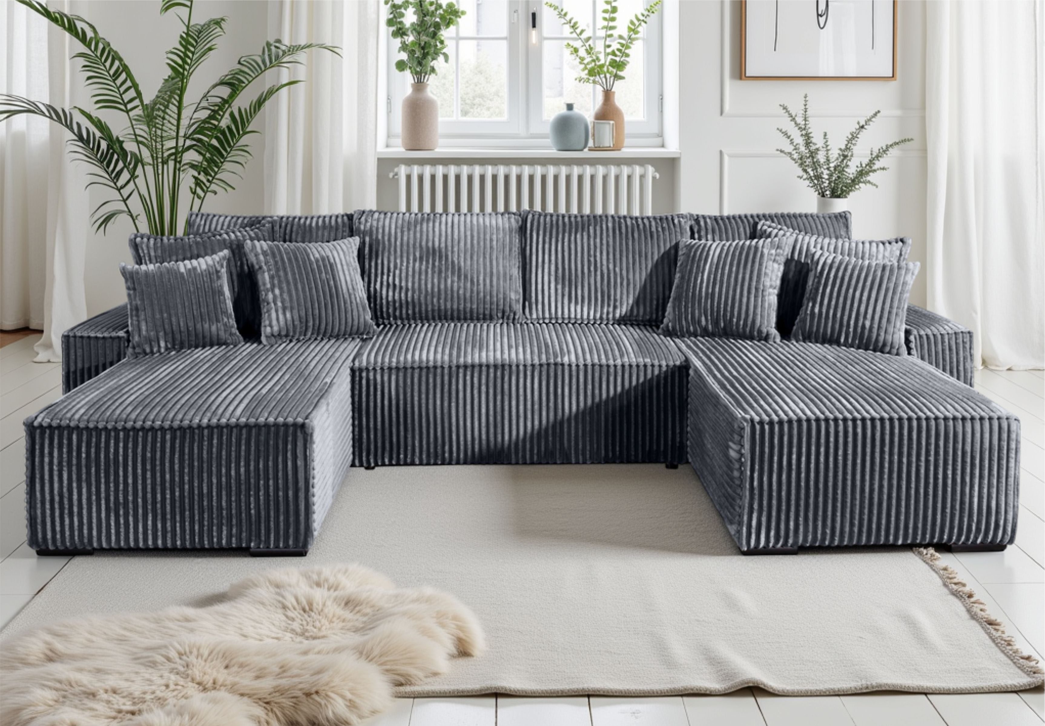 COLLECTION AB Wohnlandschaft Manhattan U-Form, B: 313 cm, in Breit- oder Normalcord, mit Bettfunktion, Bettkasten & Zierkissen, Federkern