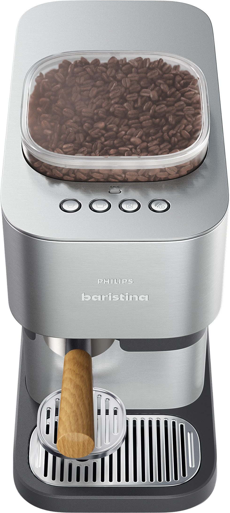 PHILIPS baristina Espressomaschine Plus in Edelstahl BAR500/00 mit Mahlwerk für ganze Bohnen, Iced Coffee Funktion, 16 bar Pumpendruck, Edelstahl/Eschenholz