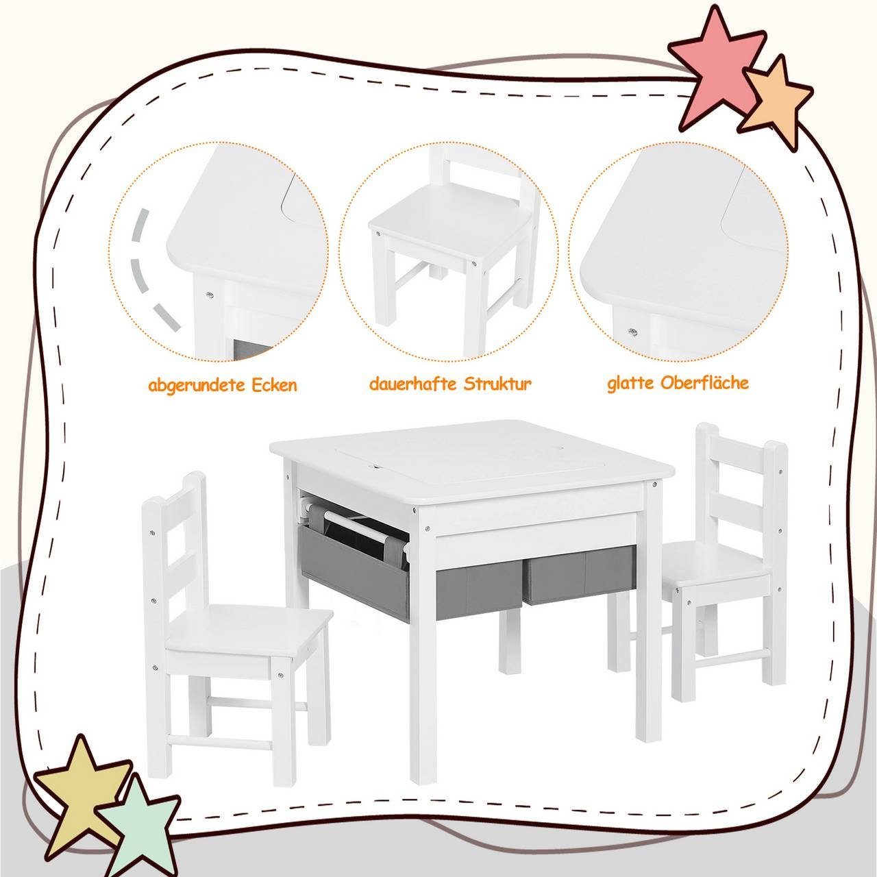 für große Kindersitzgruppe, EUGAD Weiß Grau Stauraum, (3-tlg), mit Bauklötze,