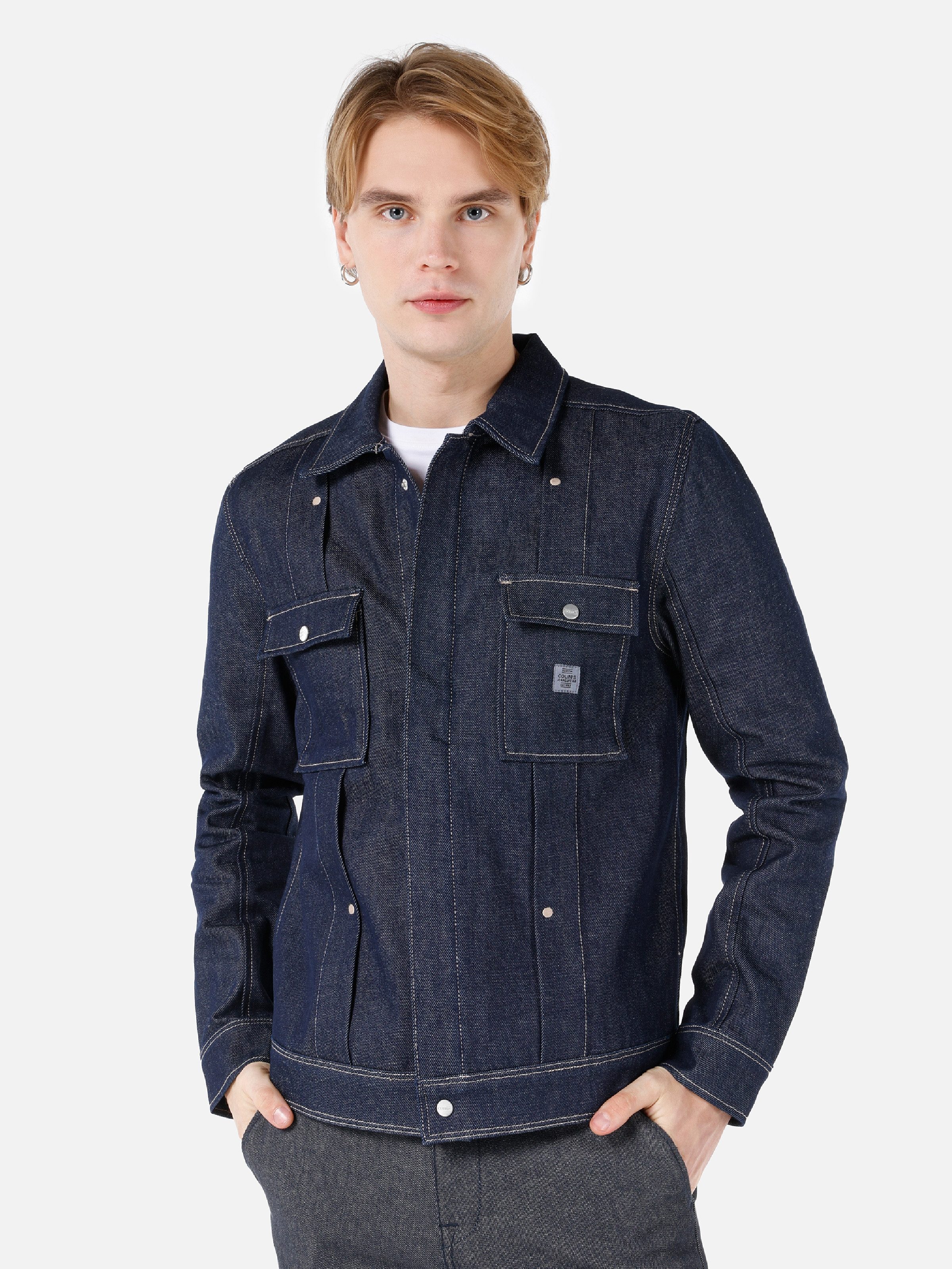 Colins Windbreaker Colins Regular Fit Geknöpfte ungefütterte Herrenjacke in Dunkelblau