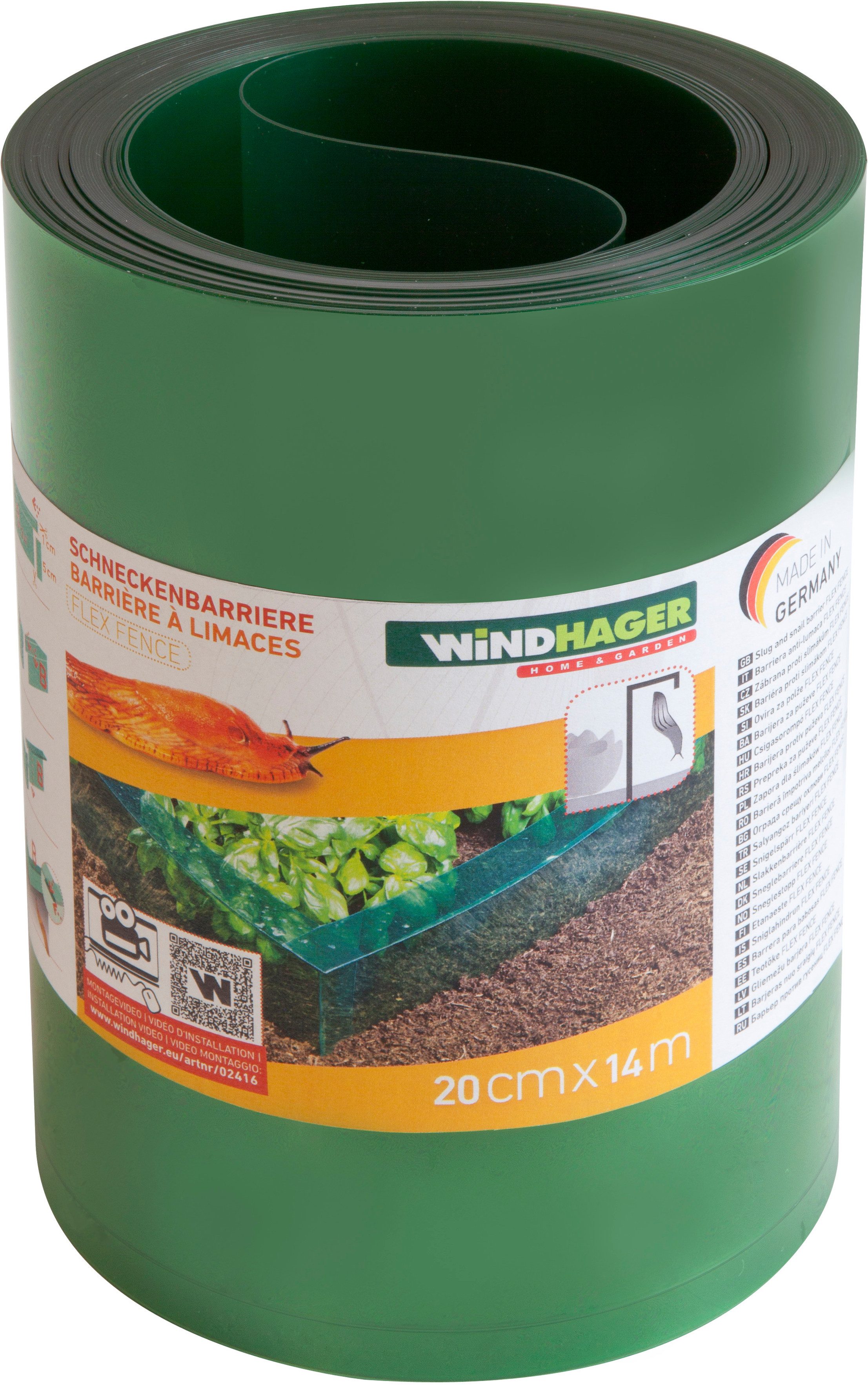 Windhager Schneckenkante Schneckenbarriere und Schneckenschutz, wiederverwendbare Schneckenfalle, 20cm x 14m, grün