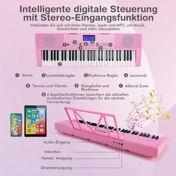 KOMFOTTEU Spielzeug-Musikinstrument 61 Tasten, mit Mikrofon, E-Piano mit 3 Lehrmodi & Notenständer